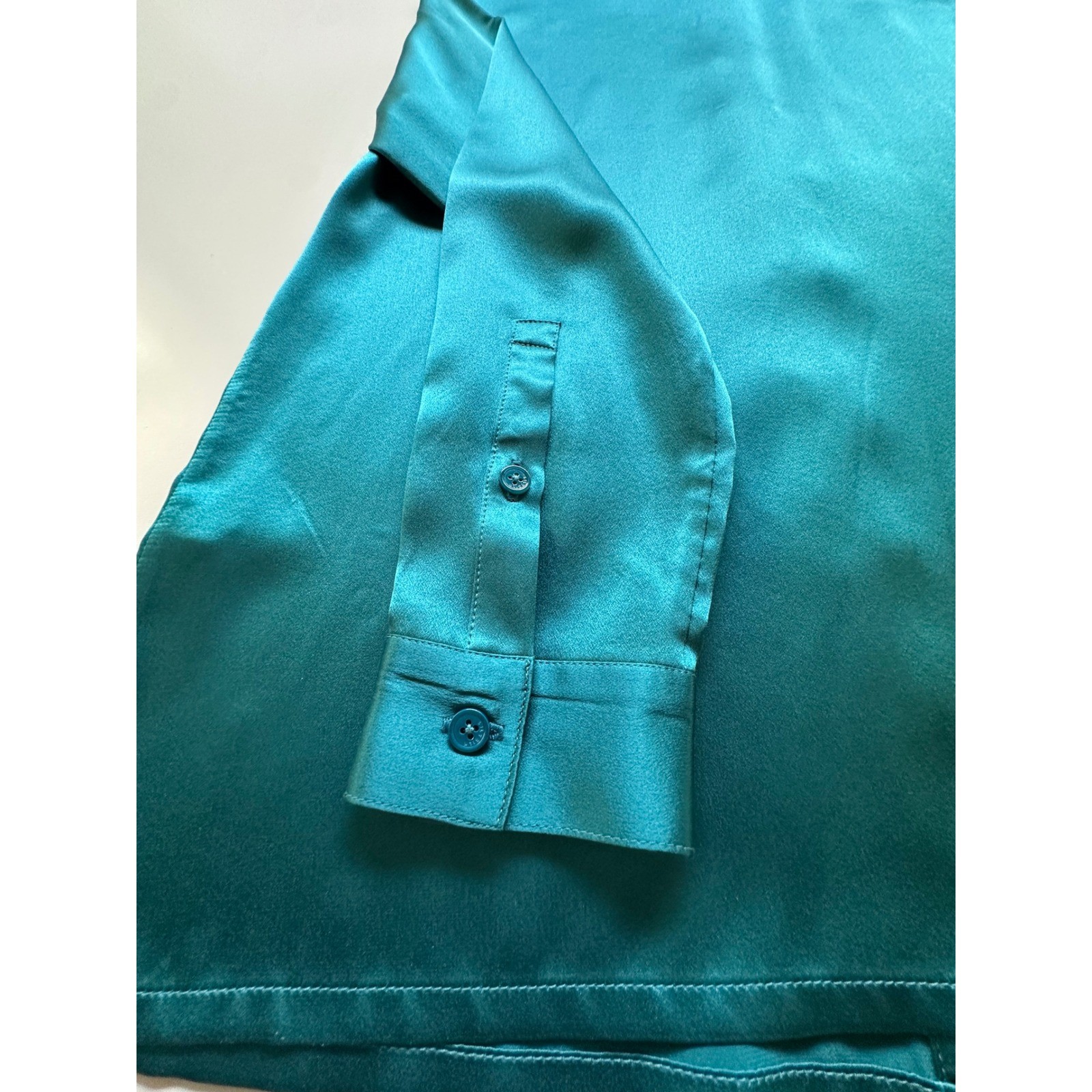 LilySilk Women 22 Momme Mulberry Silk Shirt Teal Green Button Up Blouse Size S