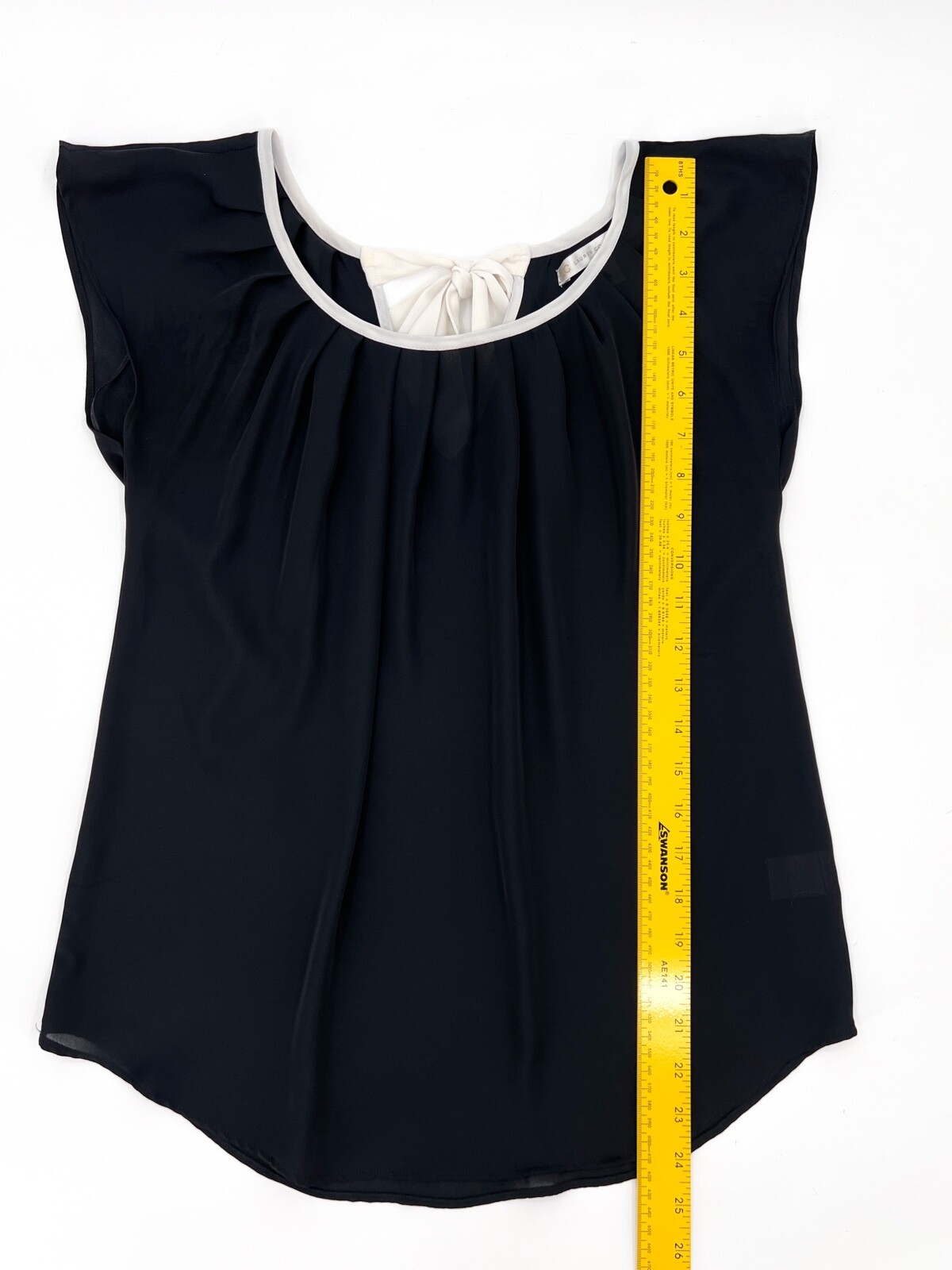 LC Lauren Conrad Shirt Womens Extra Small Black Bow Tie Short Sleeve Round Neck