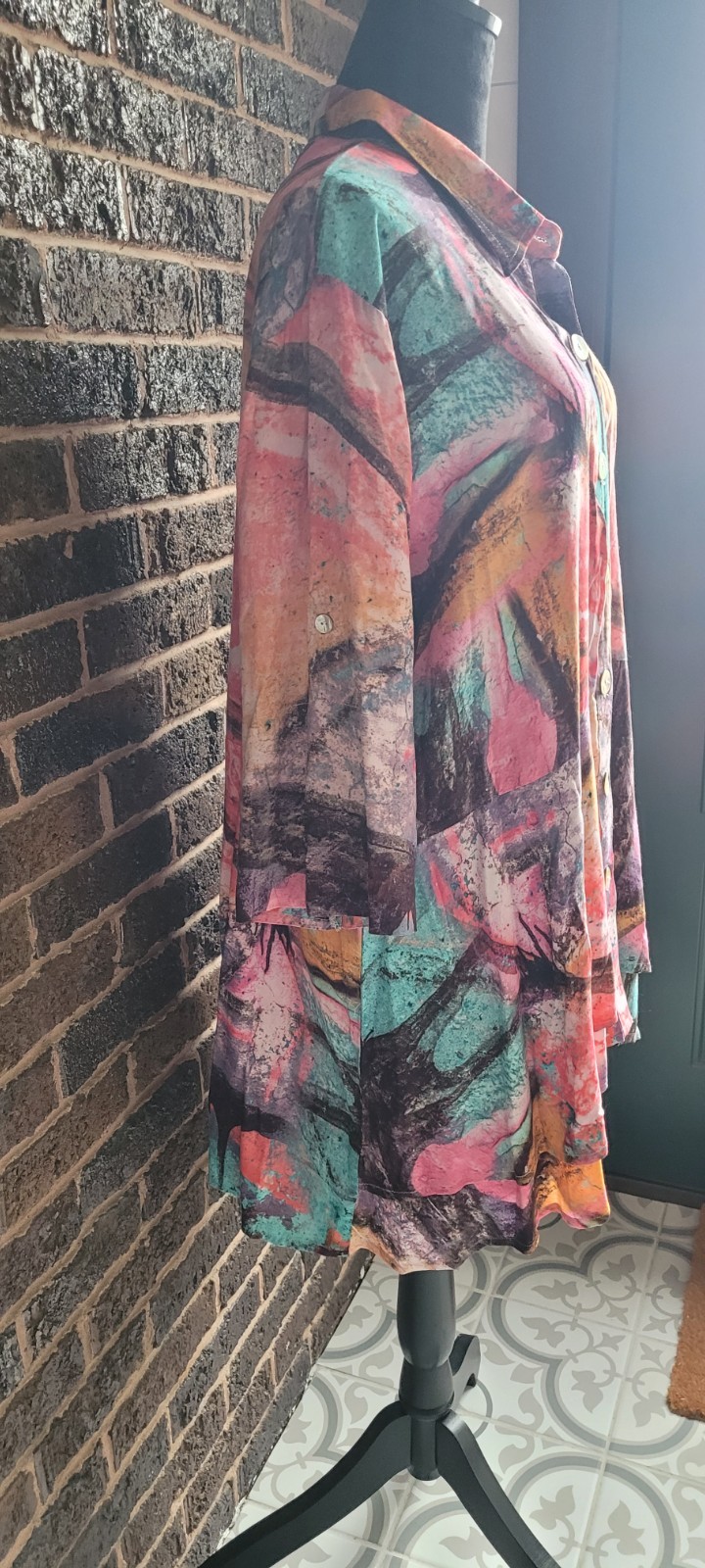 Parsley & Sage Women’s Art To Wear Colorful Button Up Tunic Shirt Size 2X