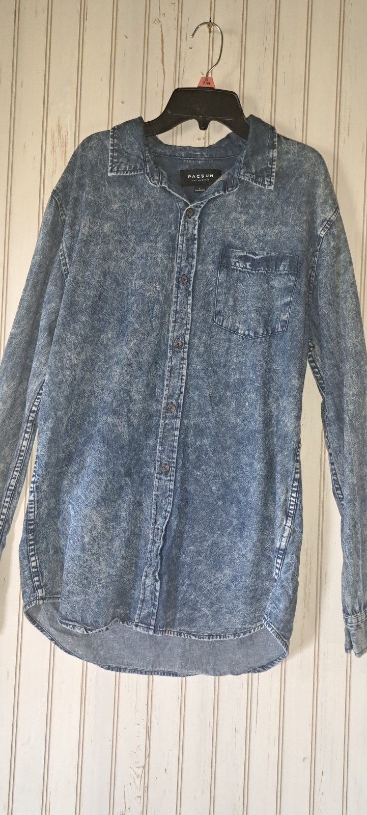Mens Pacsun Los Angeles Denim Acid Wash Button Front Shirt Grungy Fun Large