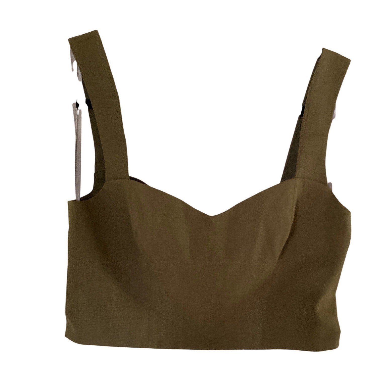 BCBG Bra Blouse rear Zip Crop Top Olive Green Large NWT