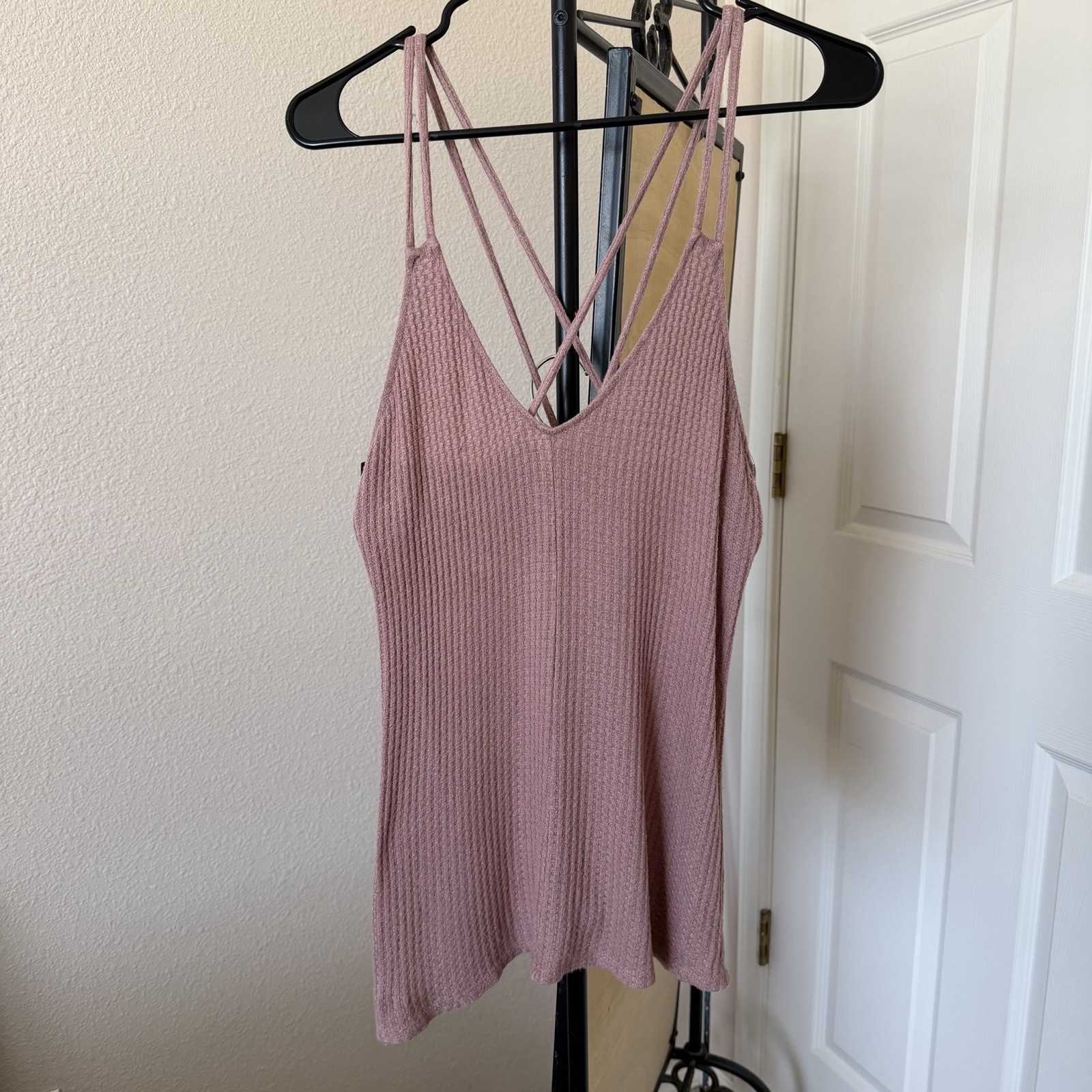 Urban Outfitters womens medium pink waffle tank top cross back coquette bohemian