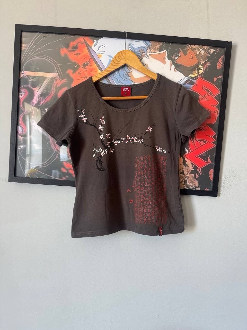 Vintage Miss Sixty Graphic T-Shirt Women L Brown Sakura Cherry Blossom Y2K Asian
