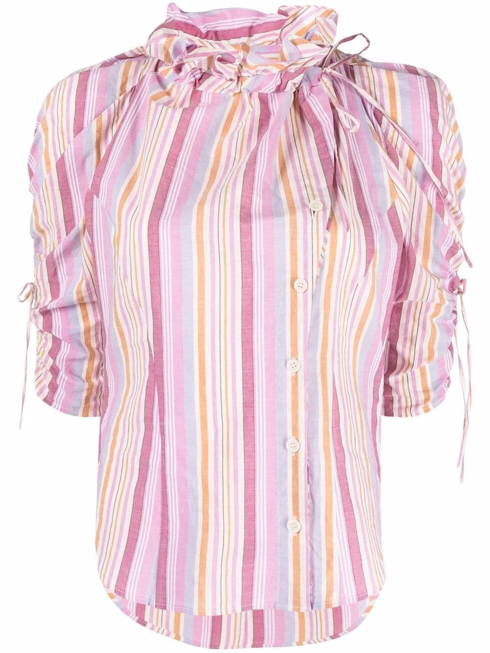 ISABEL MARANT Therese striped pink cotton ruffle shirt FR 34 US 2 XS
