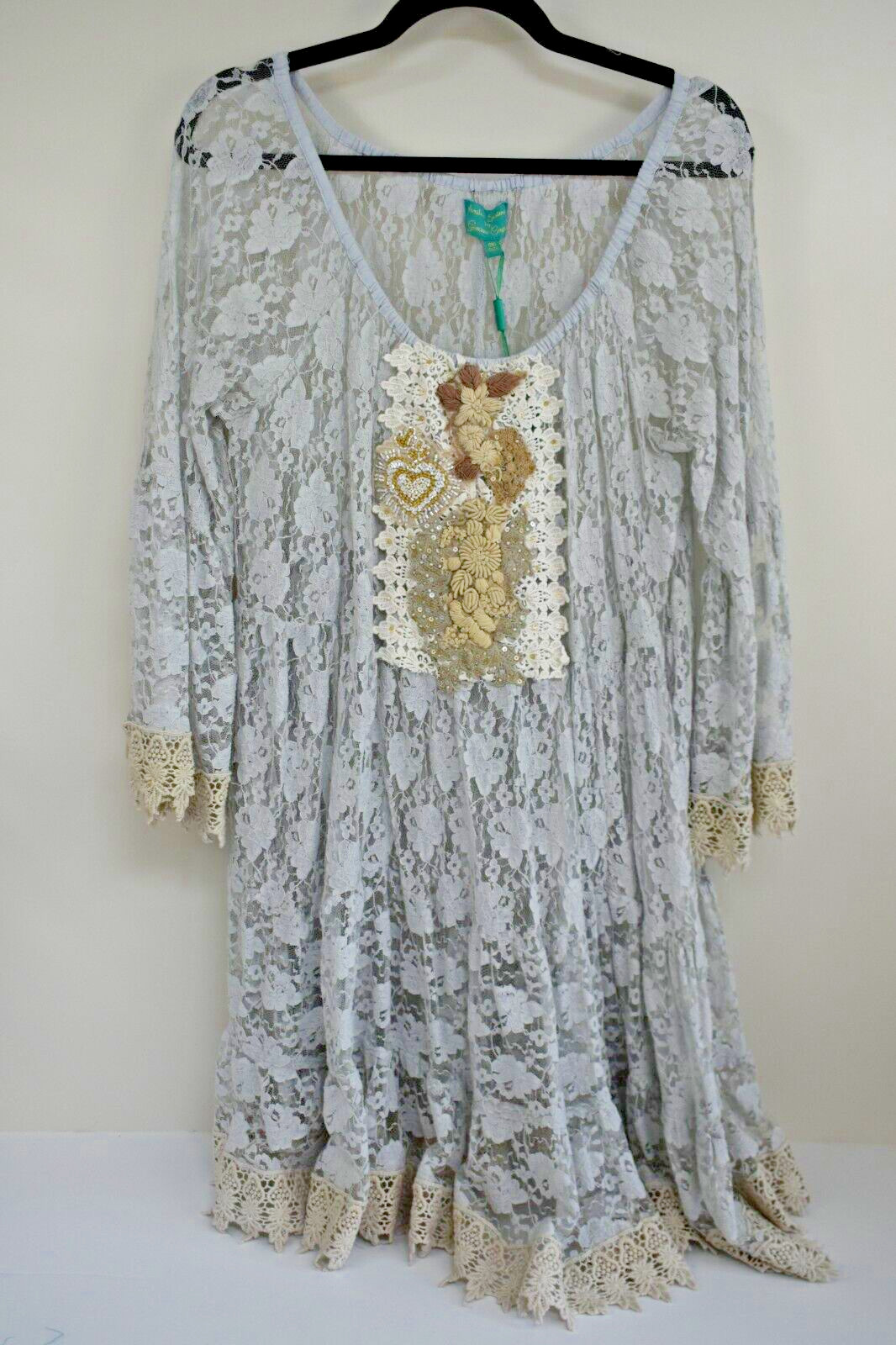 ANTICA SARTORIA BLUE & CREAM LACE TOP/DRESS OS NWT