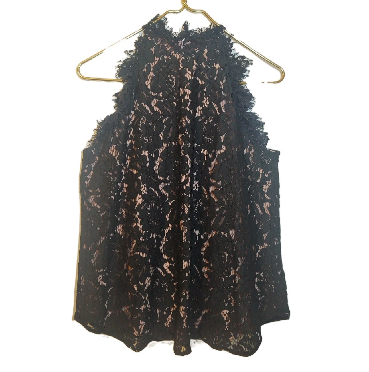 💋NWT Sugar+Lips Women’s M Black Lace Blush Liner High Neck Halter Keyhole Top