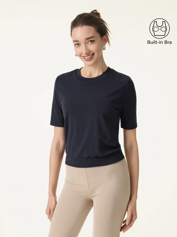 OGL Women’s Lyocell Wool Crewneck Bra Top with Banded Hem – No Import Fees