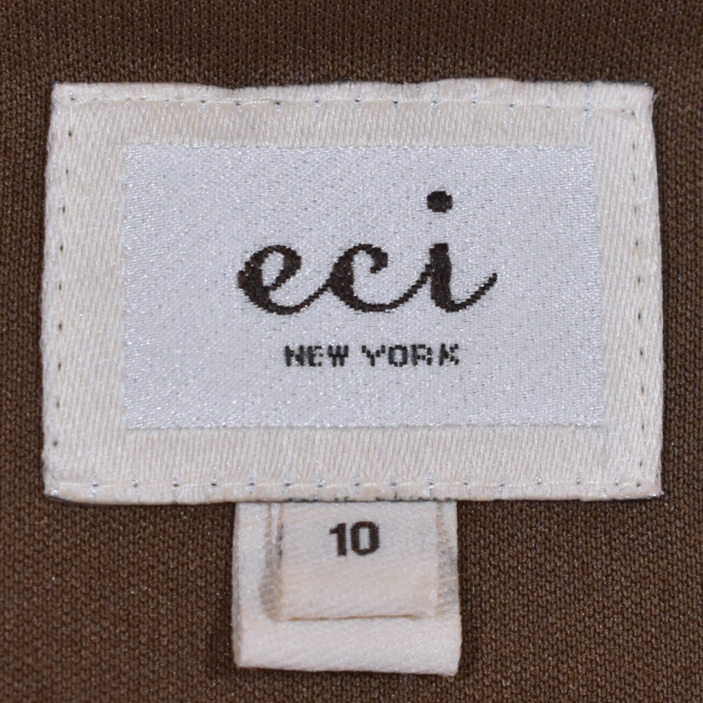 ECI New York Brown Chiffon Short Sleeve Babydoll Lined Blouse, Rosettes, Size 10