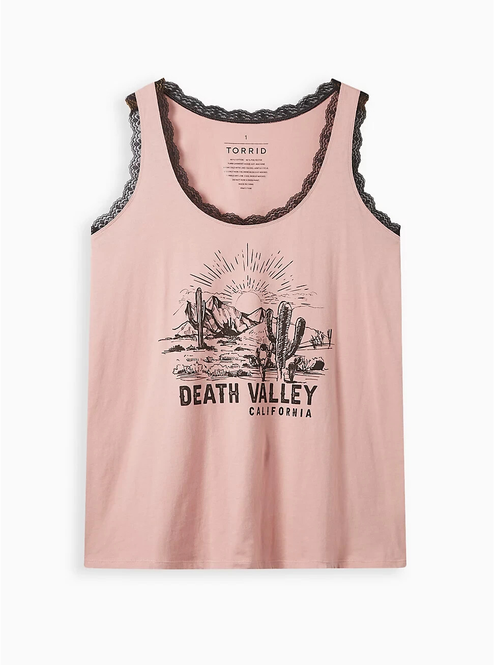 Torrid Cotton Classic Fit Lace Crew Death Valley Tank Blush 2 2X 18 20 #B20943