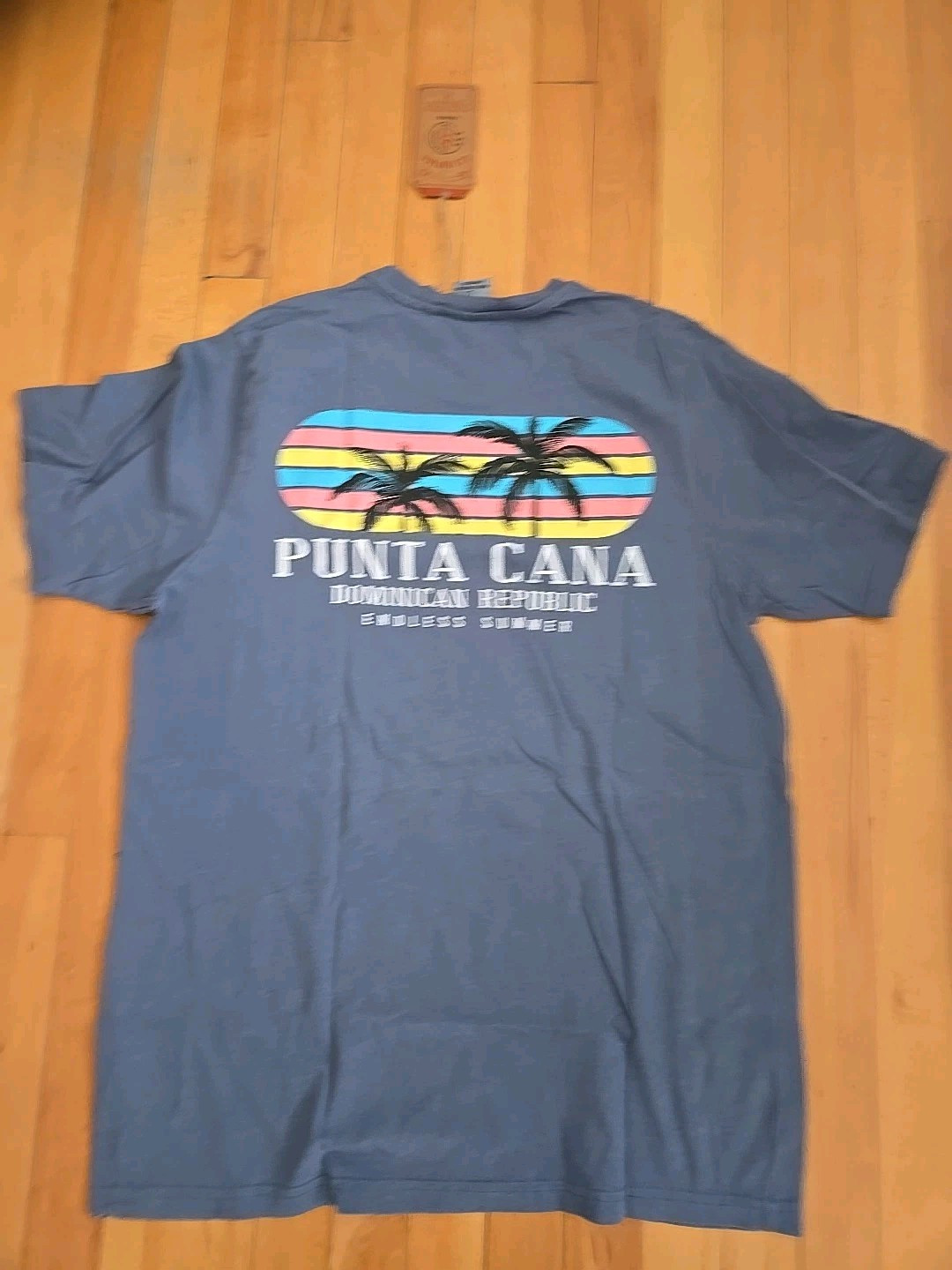 NWT Women Puna Canna Dominican Republic Blue T Shirt L Cotton Palm Trees $29