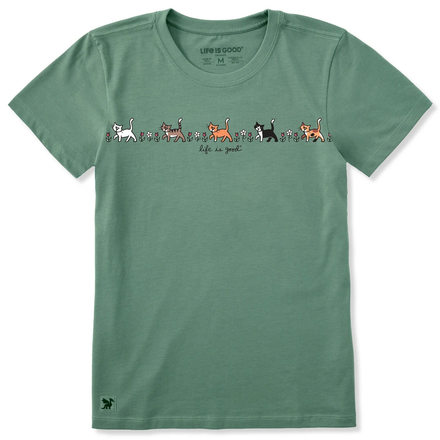 Life is Good. Women’s Vintage Cats in Flowers Short Sleeve Crusher Tee