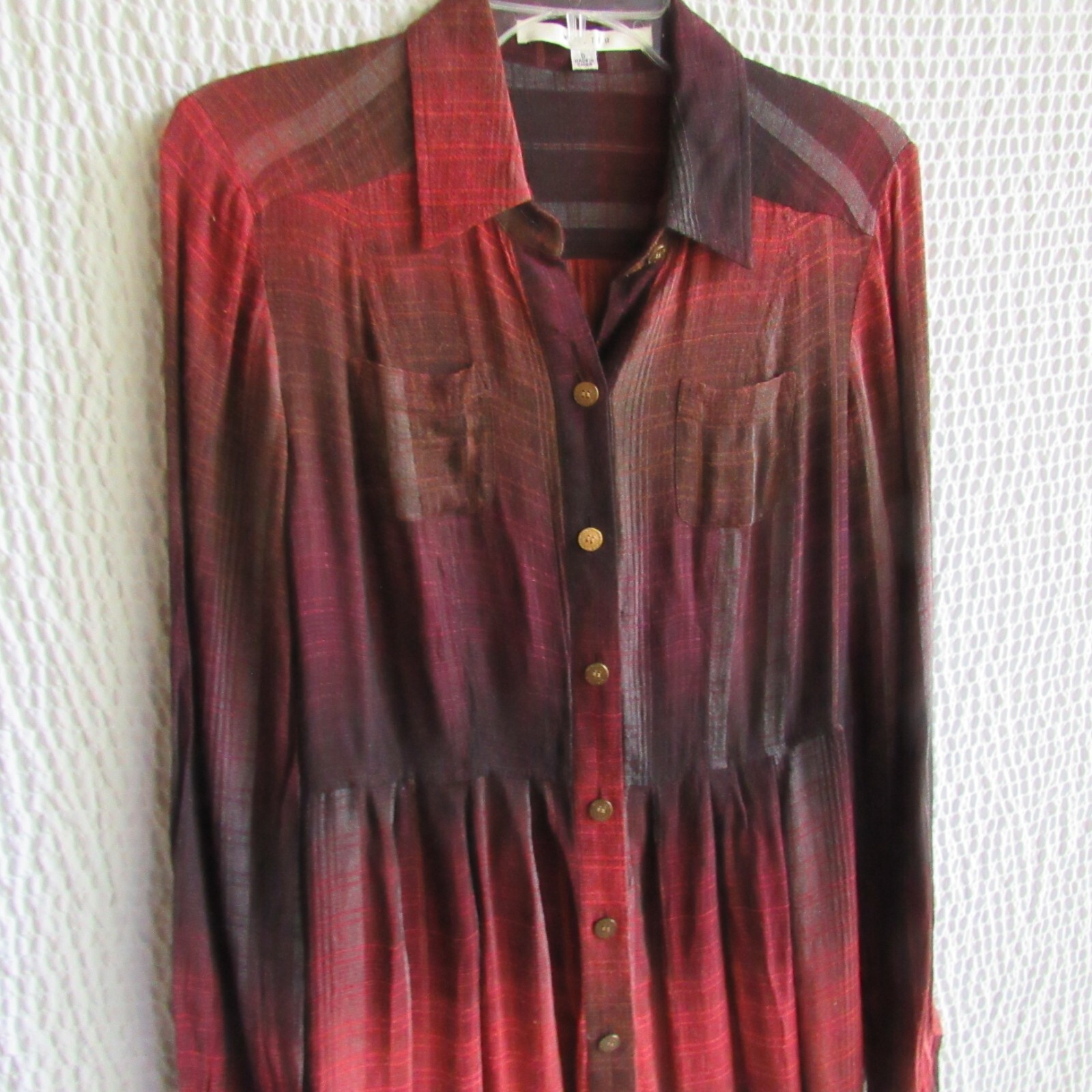 Colorful Tunic Top Shirt Dress 8 M Burgundy Maroon Gray Long Sleeve Walter