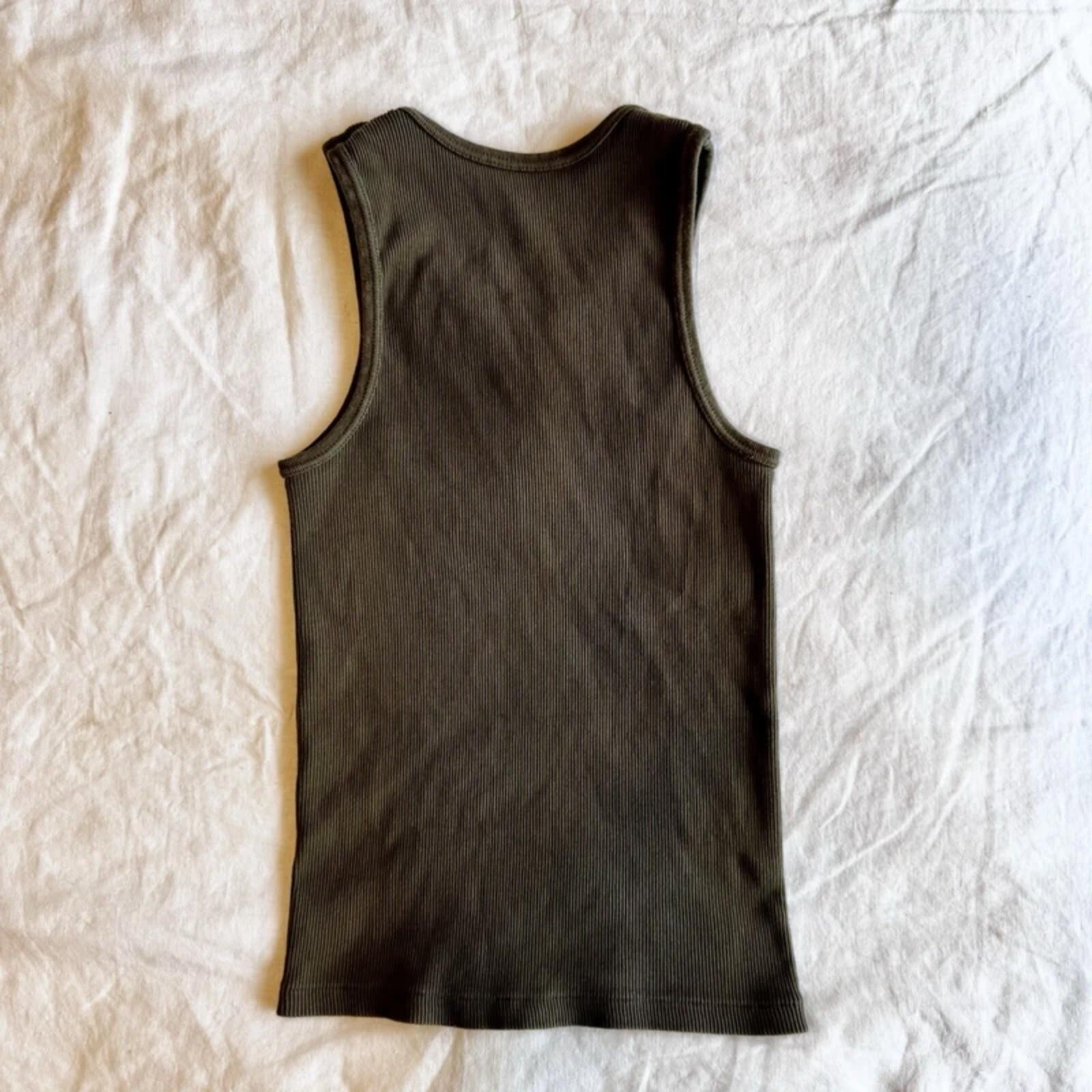 Brandy Melville Ribbed Knit Tank Top Cotton Stretch Scoop Neck olive green OS