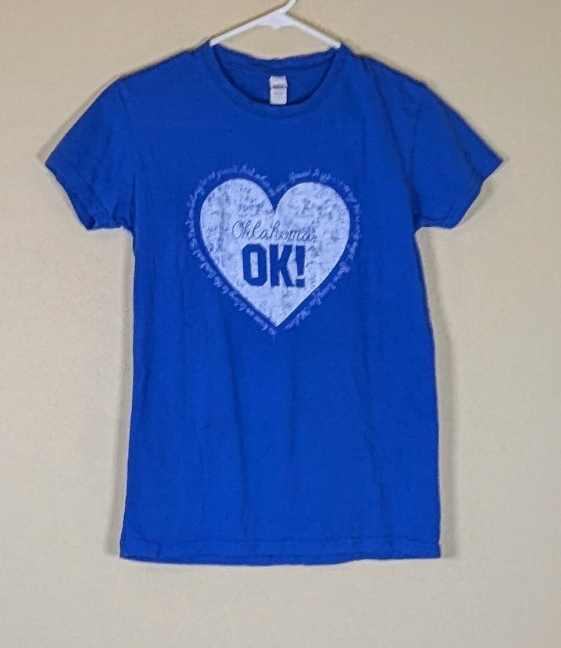 Women’s Blue Cotton Short Sleeve Crew Neck Oklahoma OK! Tee Shirt Size L