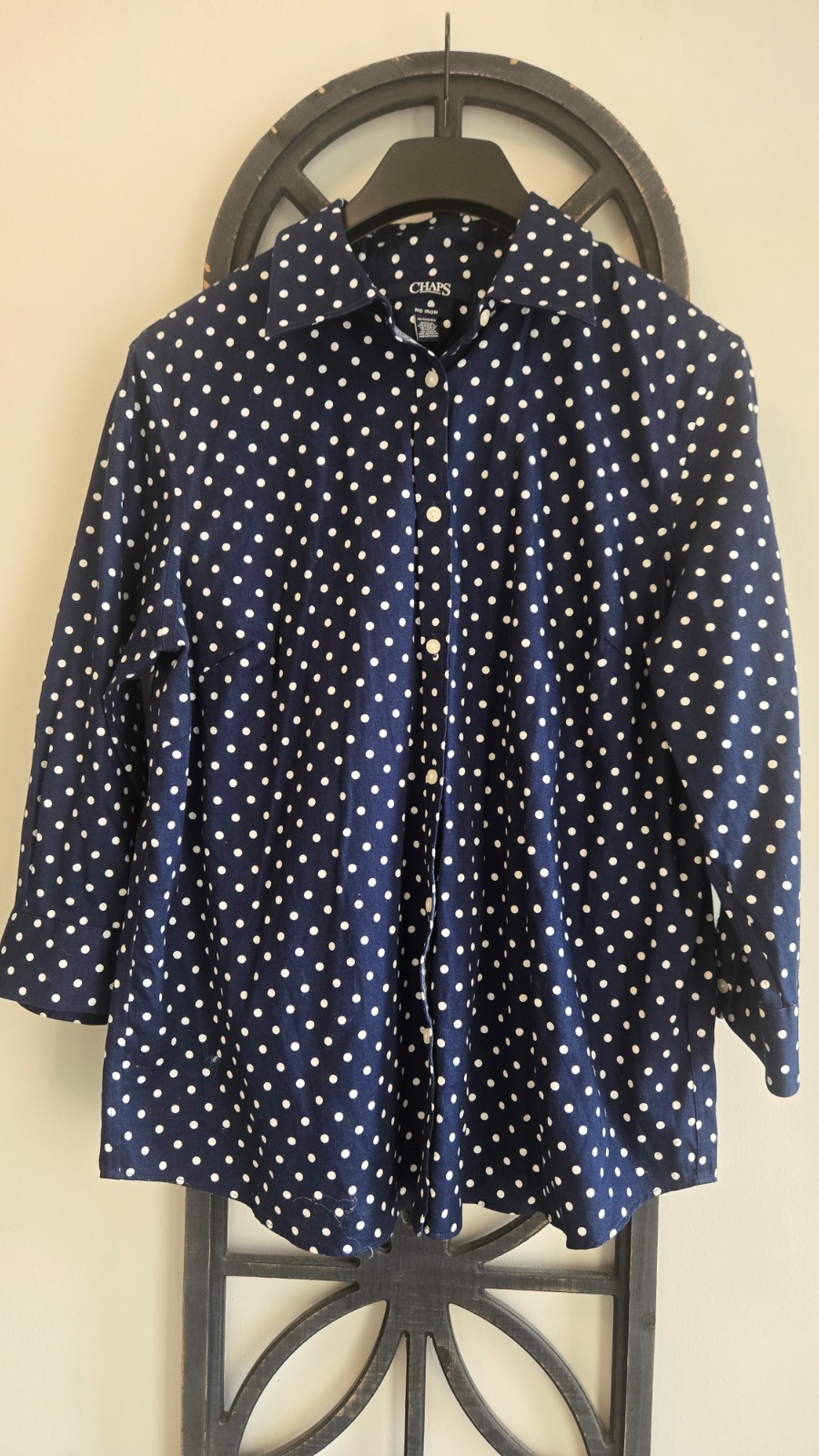 Chaps No Iron 100% Cotton Polka Dot Button-Up Shirt (Women’s Plus Size 1X),