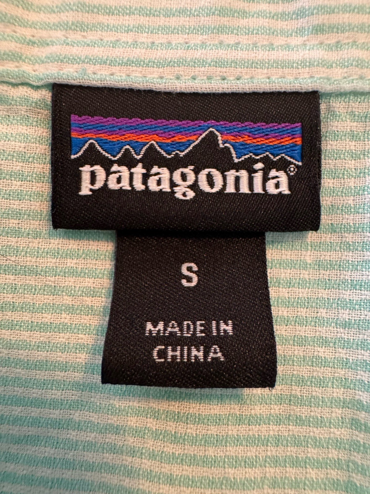Patagonia Small Organic Cotton Hemp Green White Stripe Roll Tab Button Up Shirt