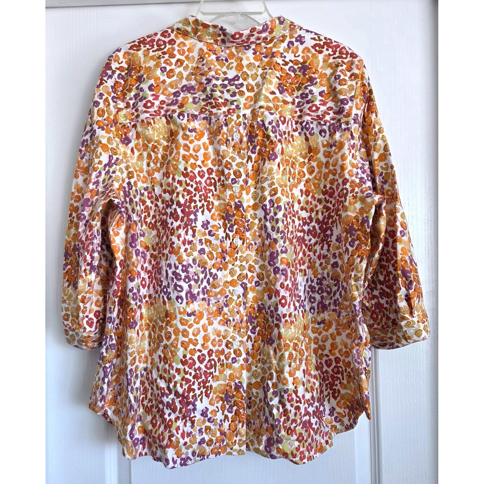 Chicos No-Iron Colorful Animal Print Back Button Popover Blouse Sz 3/XL 16-18