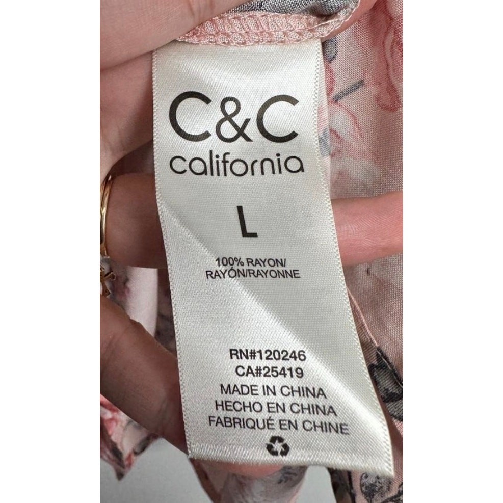 C&C California Floral Blouse Womens Pink V Neck Long Sleeve Size Large NEW