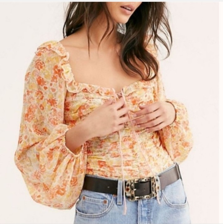 Free People Womens Size Small Bohemian Mabel Printed Blouse