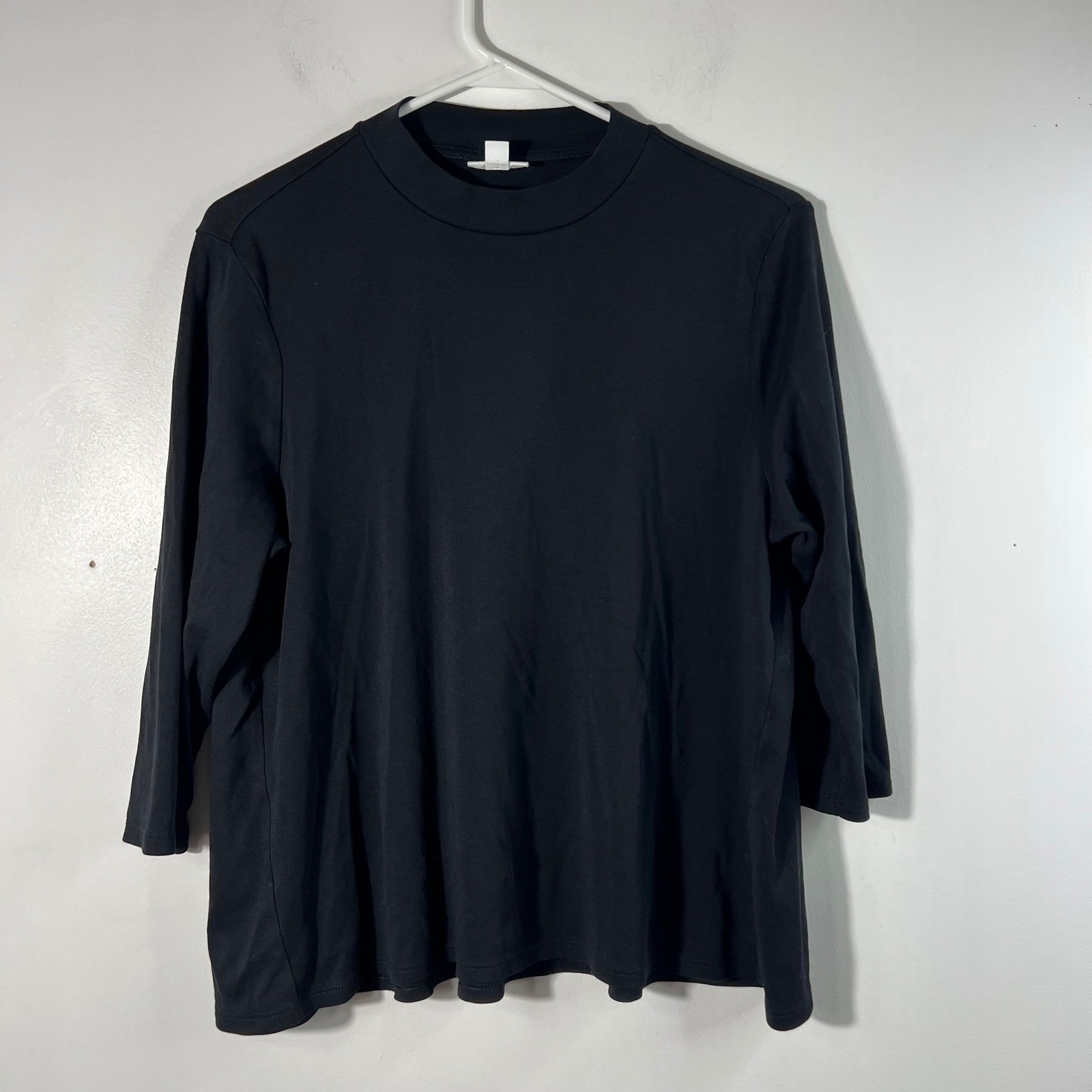 Womens J Jill Mock Neck 3/4 Sleeve Top Black LP Cotton Modal Rayon Spandex