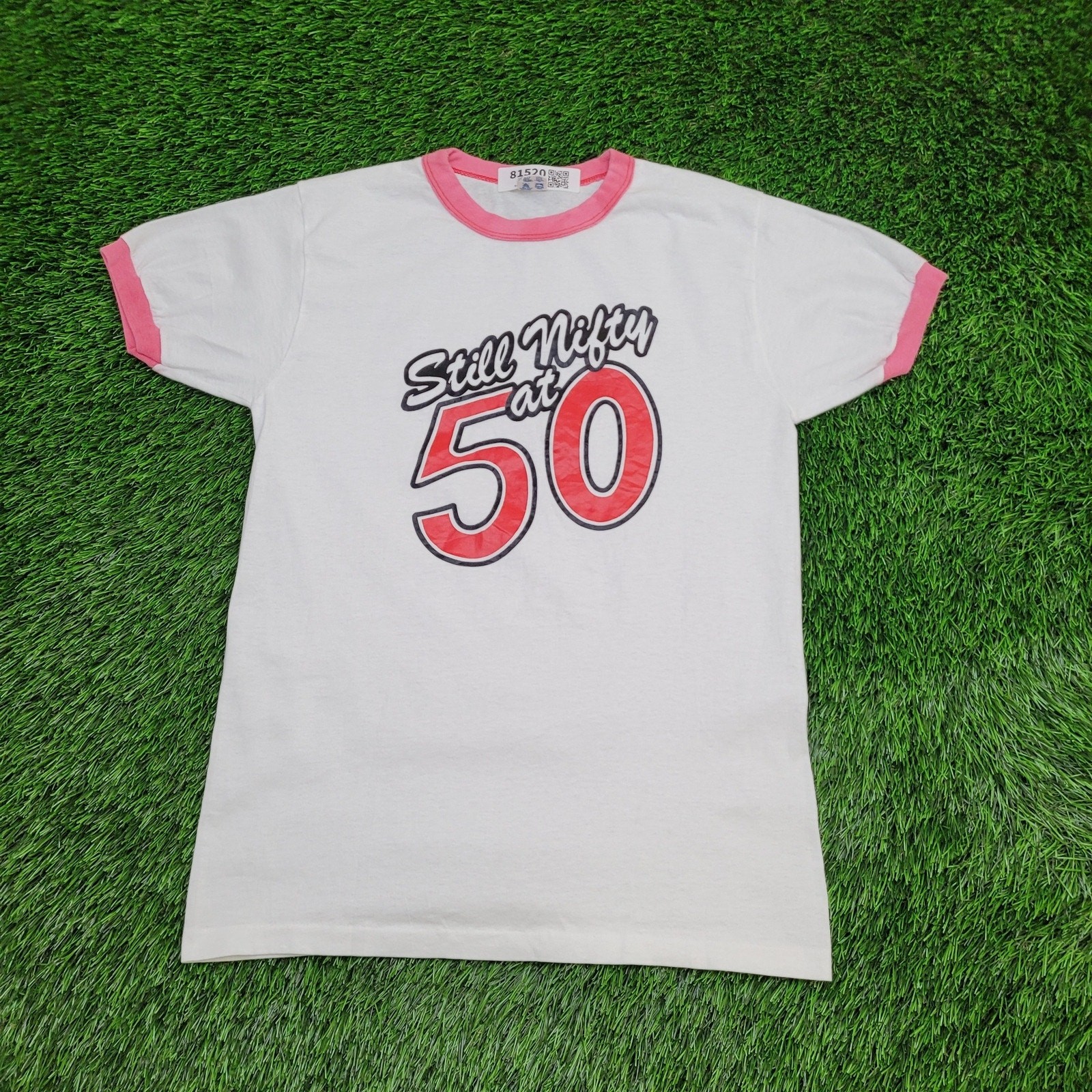 Vintage 80s Funny 50-ish Nifty Shirt Womens M/L 18×26 White