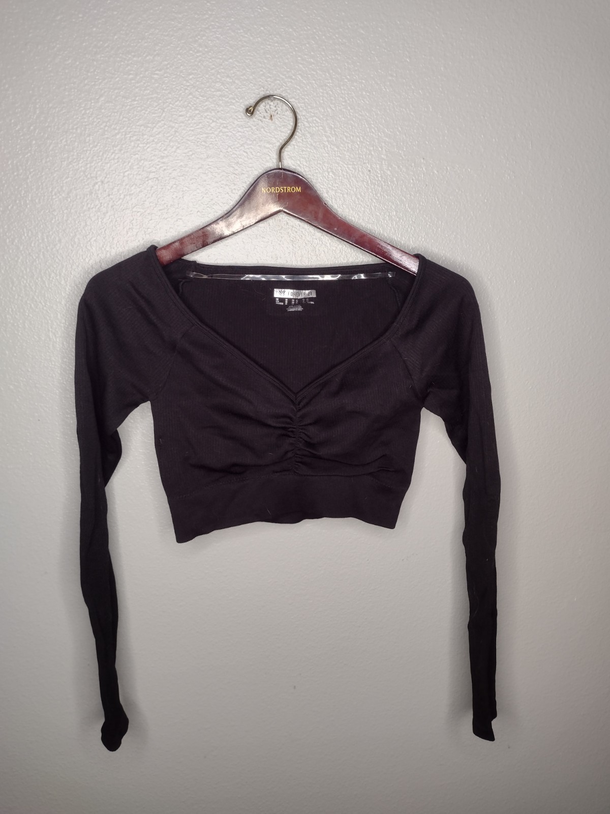 Forever 21 Seamless Ribbed Crop Top Medium Ruched Athleisure Workout Running A34