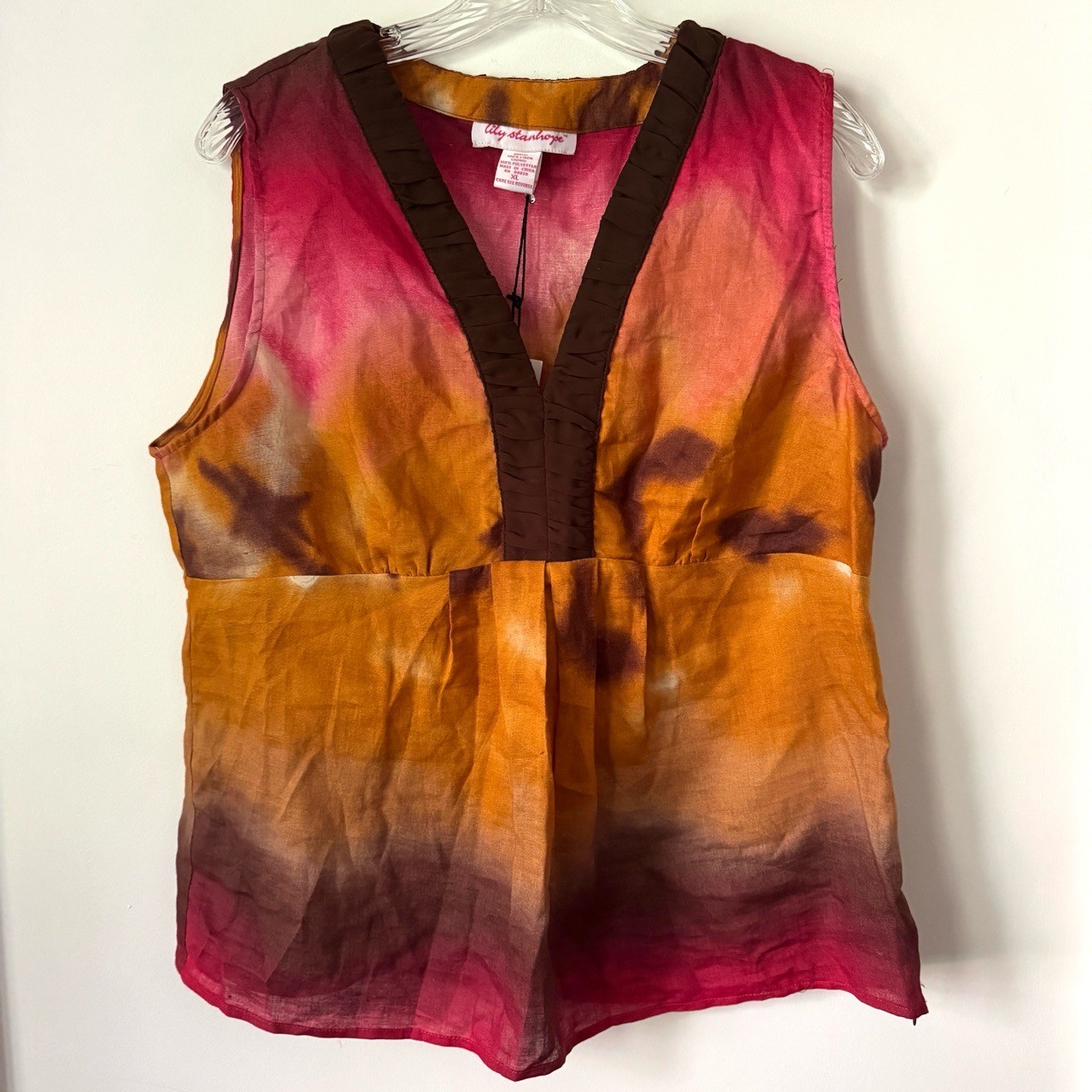 Colorful Linen Tank Top Womens XL Ombre Boho Earthy Y2K Babydoll Beachy Hippie