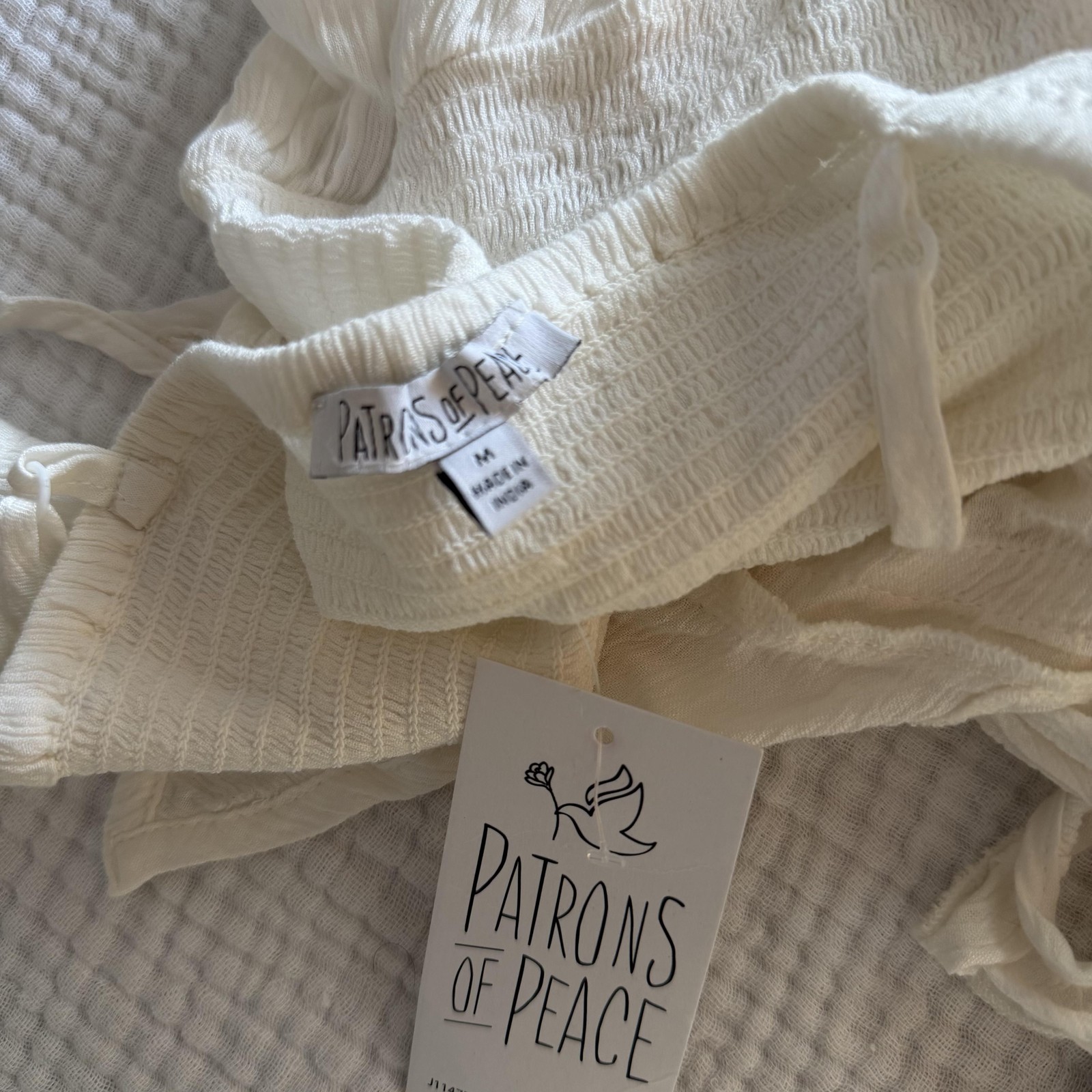 Patrons Of Peace Tank Top Womens M White Ruffle Tie Front Peplum Cami Boho NWT