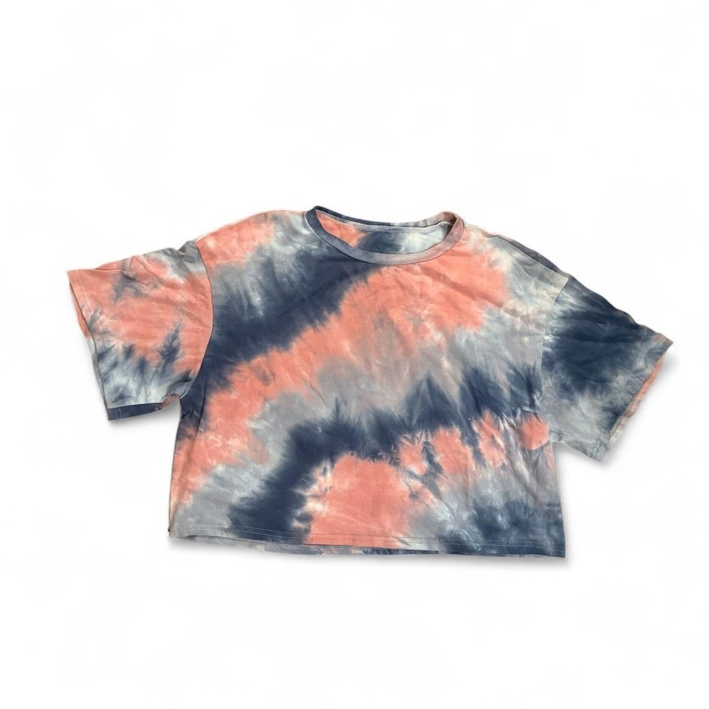 Y2K cropped womens cotton blend Pink blue tie-dye oversized t-shirt XL