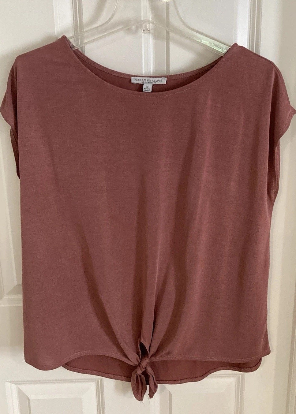 Green Envelope Women’s M Pink Solid Boat Neck Cap Sleeve Tie Accent Knit Top