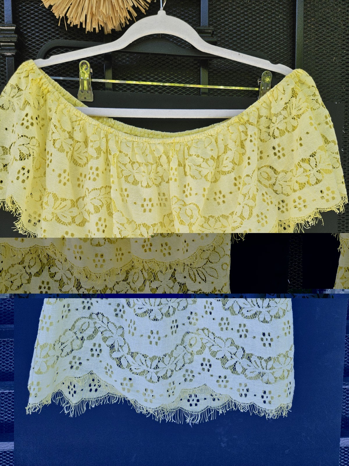 Flying Tomato Yellow Lace Off-Shoulder Boho Top With Tassels Size M
