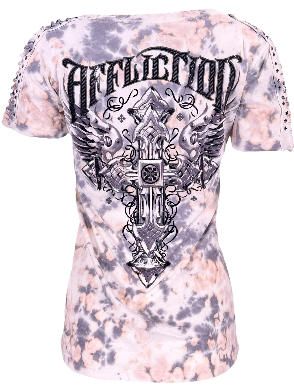 Affliction Women’s T-Shirt Venetian Fleet V-neck Biker Tattoo