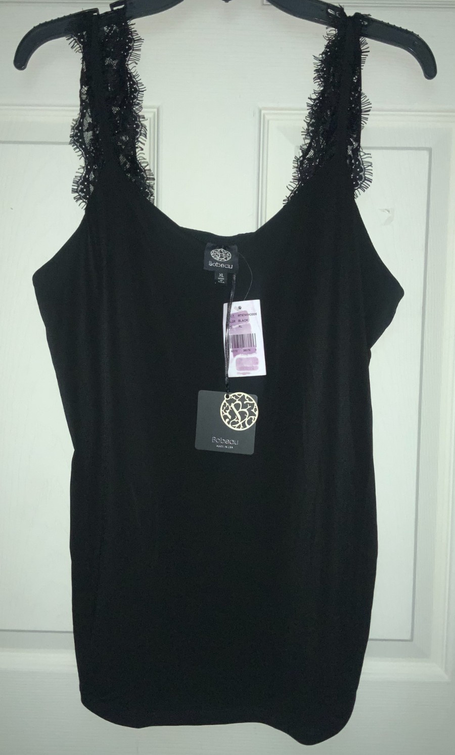 New BOBEAU Fringed Lace Straps Dressy Stretch Tank Top XL Black NWT
