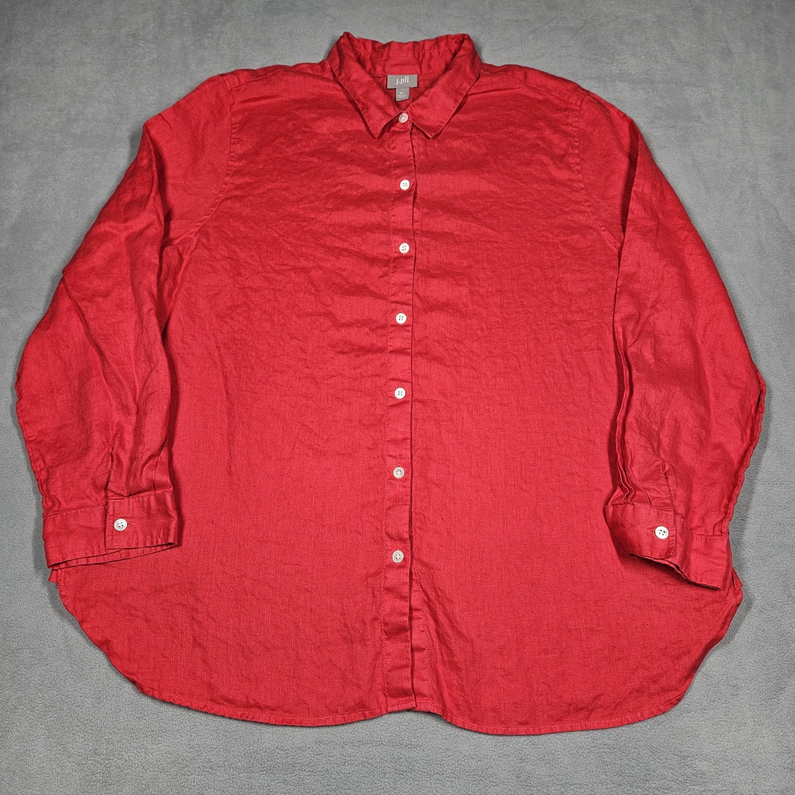 J Jill Linen Shirt Women XL Essential Red Button Down Long Sleeve Holiday Office