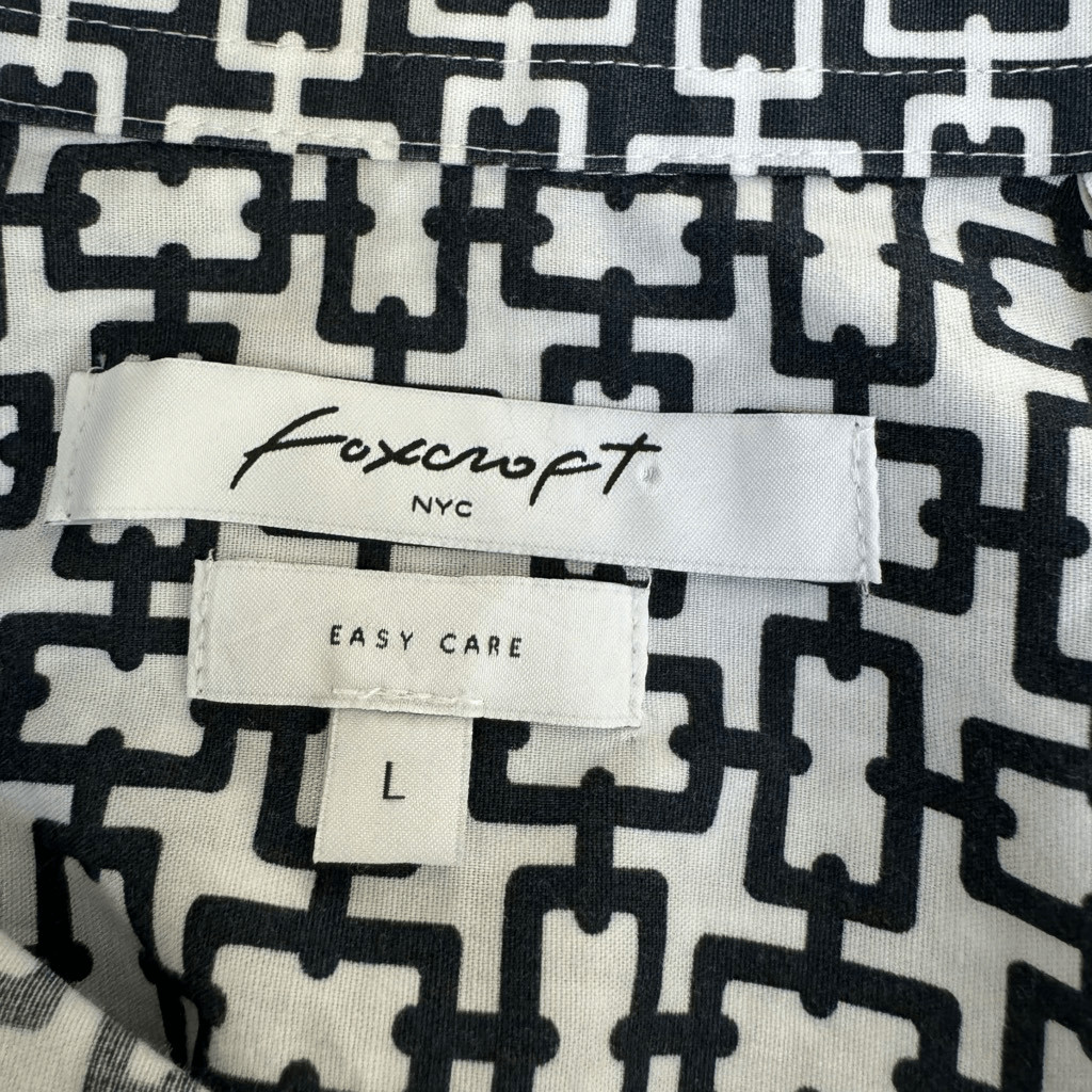 Foxcroft NYC Easy Care Pinpoint Stretch Chain Print Poplin Button-Up cotton sz L