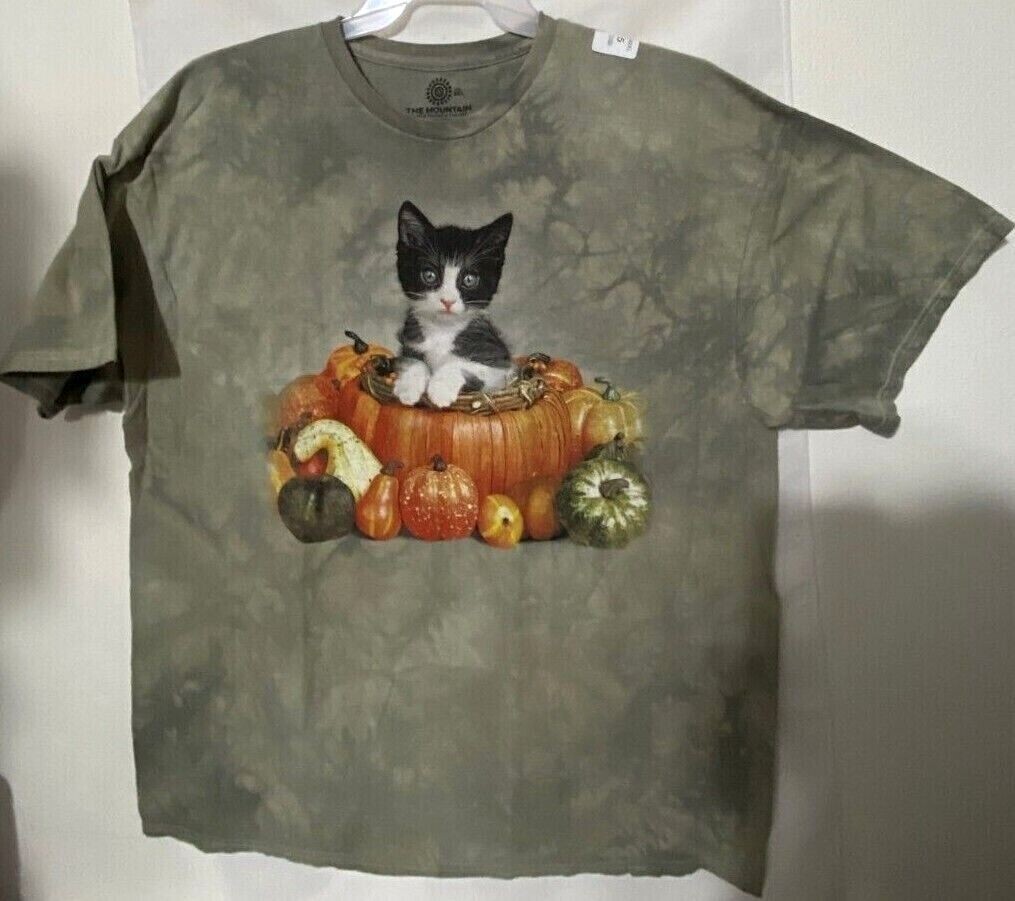 The Mountain KITTEN In PUMPKIN BASKET Fall Kitten T-SHIRT Women’s XL, 2XL NWT