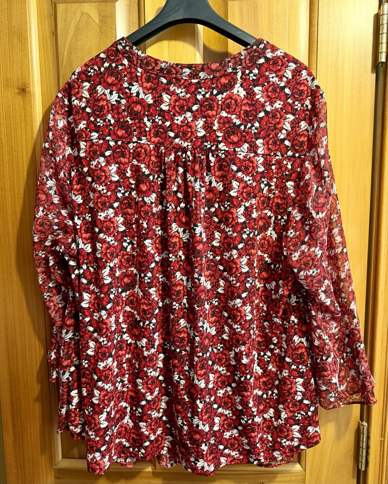 Charter Club Women’s Blouse Top Size 3X Red Floral Lined 3/4 Sleeve
