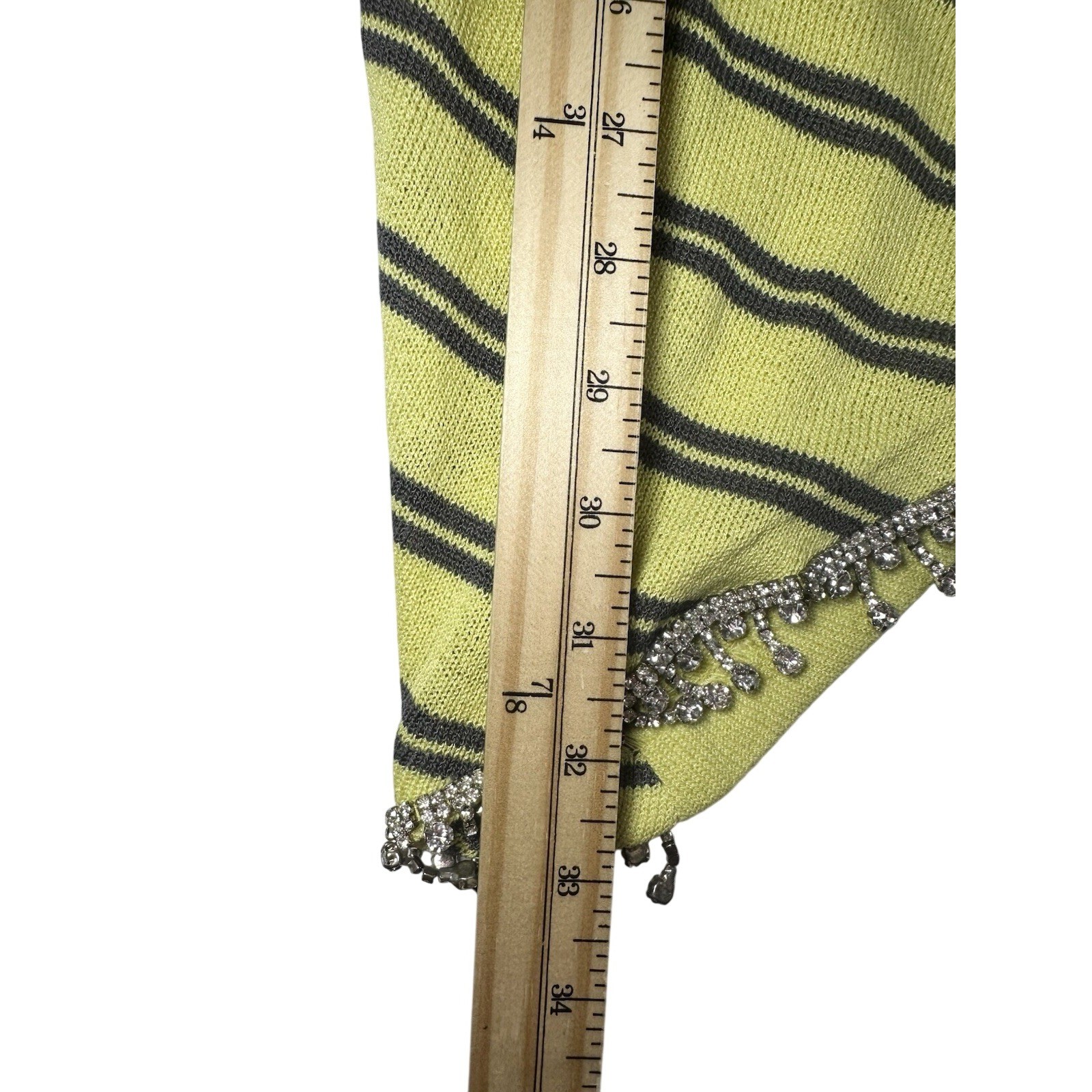 Donna Vinci Knits Women 14 Yellow Gray Stripes Rhinestone Jewel Asymmetrical Top