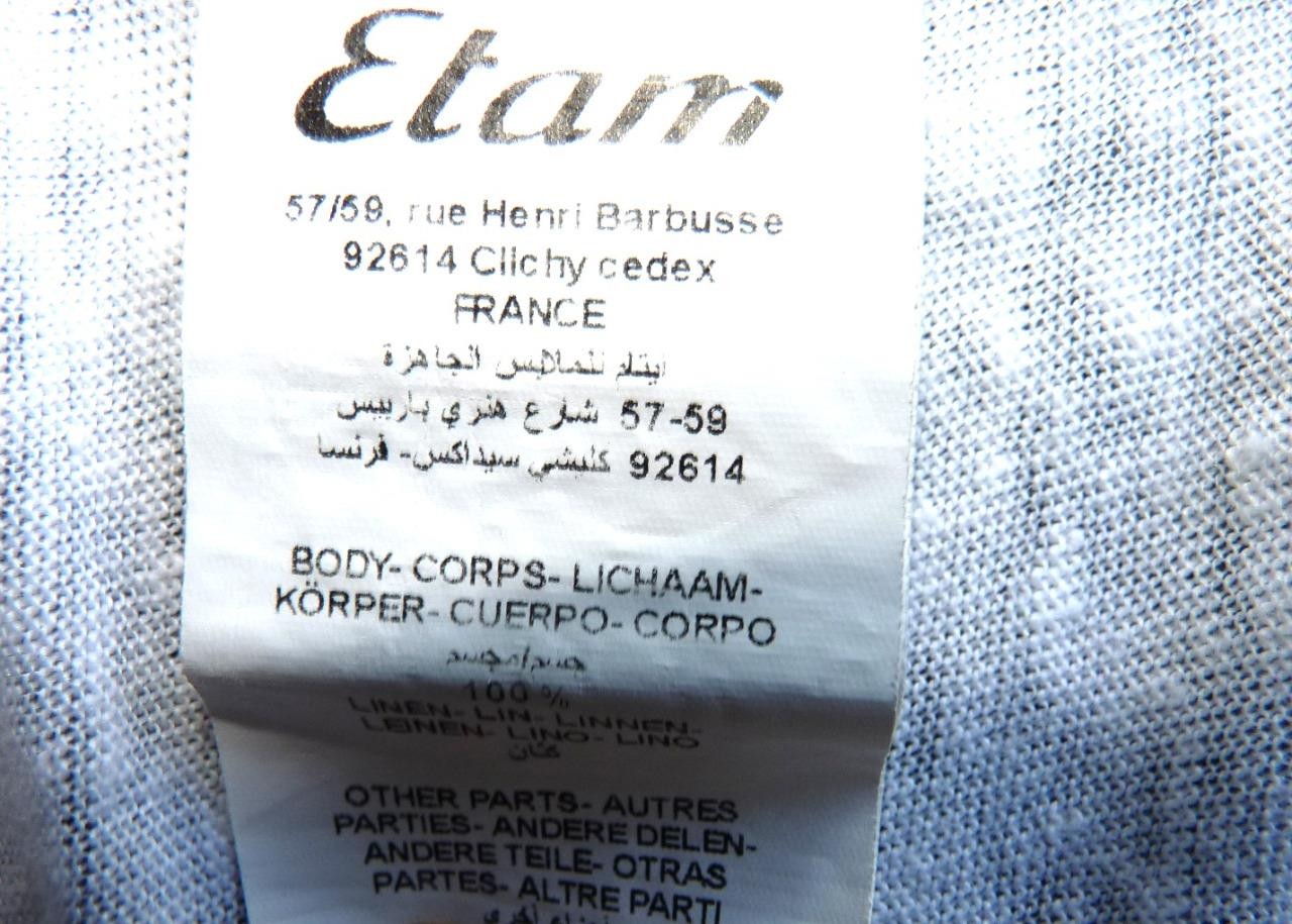 Etam France white linen lurex trim v-neck t shirt S