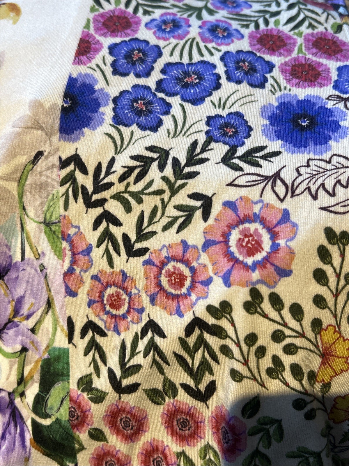 JOHNNY WAS LA Floral Patchwork Print Viscose Bamboo/Spandex Stretch Tee S loose