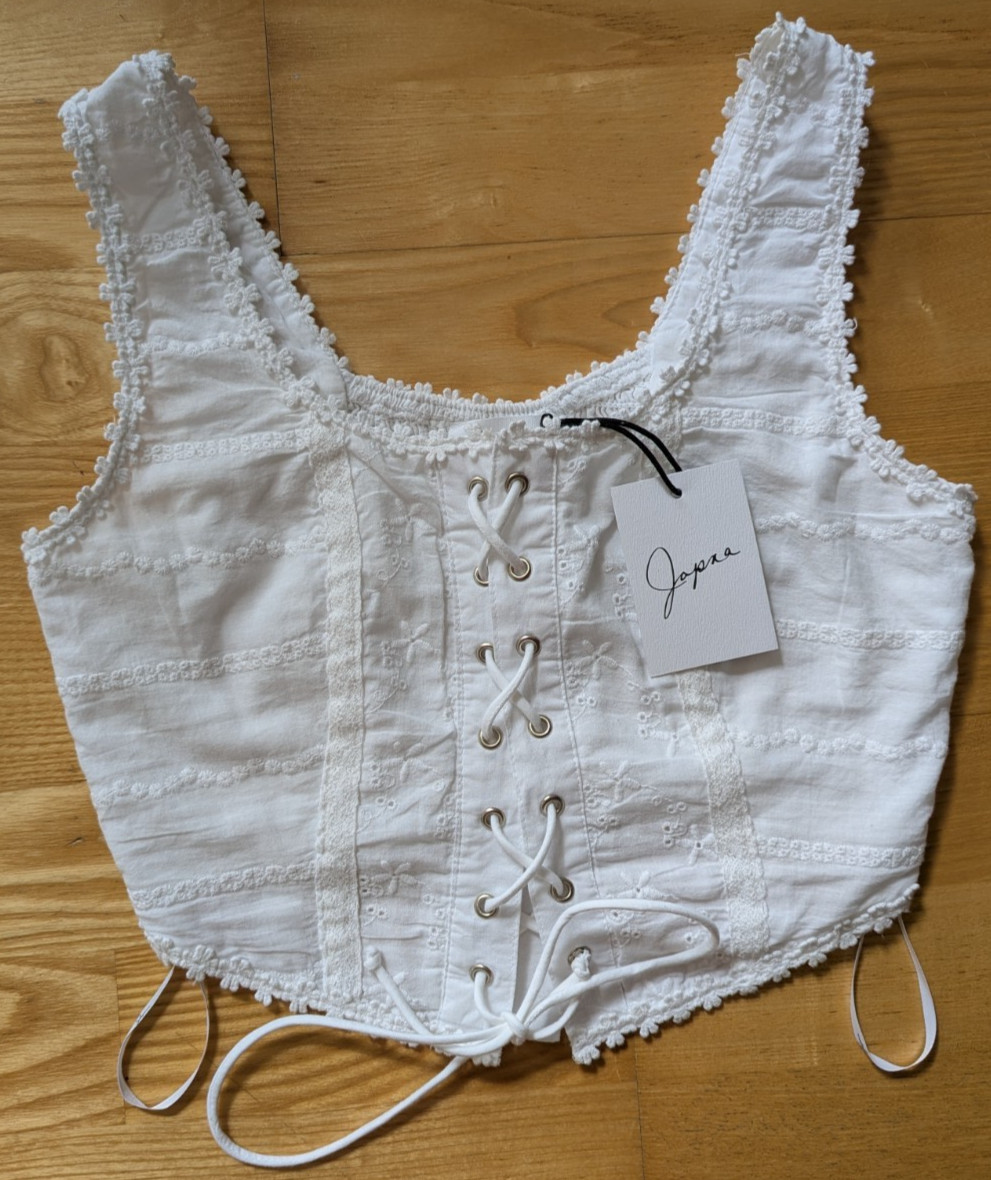 Japna Corset Bustier Crop Top Cotton Lace Up – White XS X-Small (11570E, India)