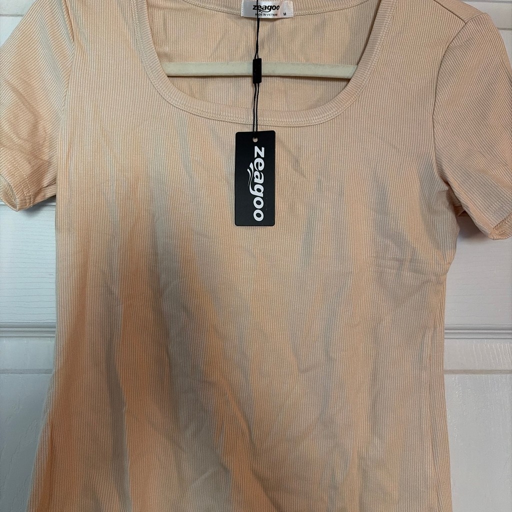 Beige Ribbed Stretch Blouse | NWT | Sz M