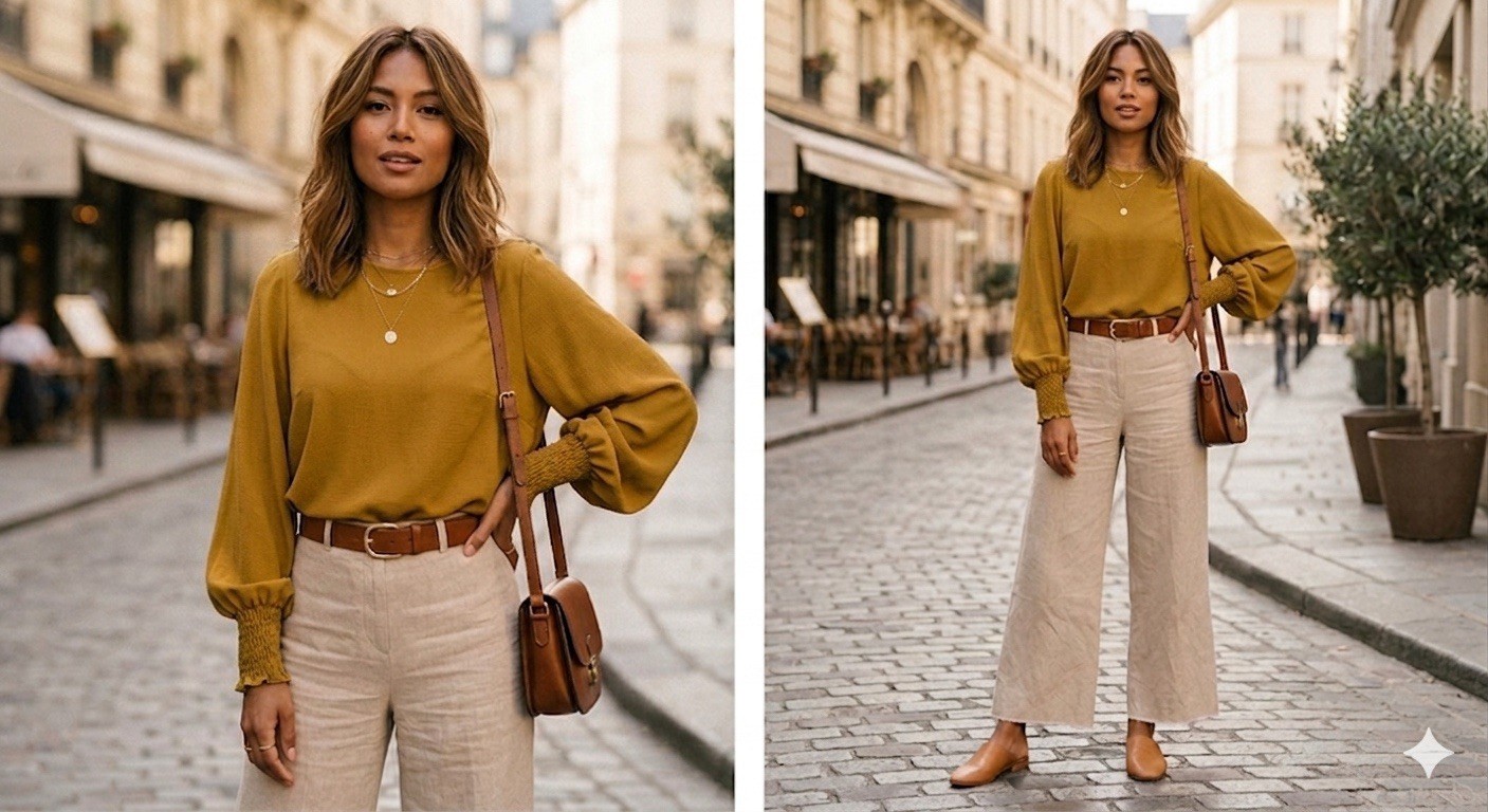 SACADA Mustard Yellow Viscose Crepe Blouse Smocked Cuffs Boho Lagenlook Top M L