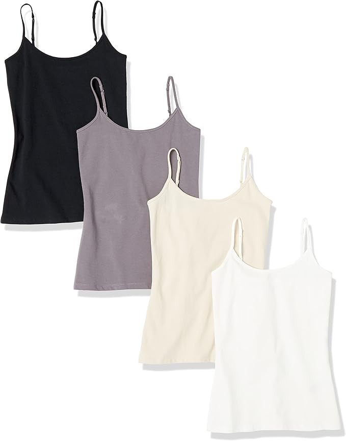 Amazon Essentials Women Slim-Fit Camisole for Layering Everyday Wear, Pack of 4