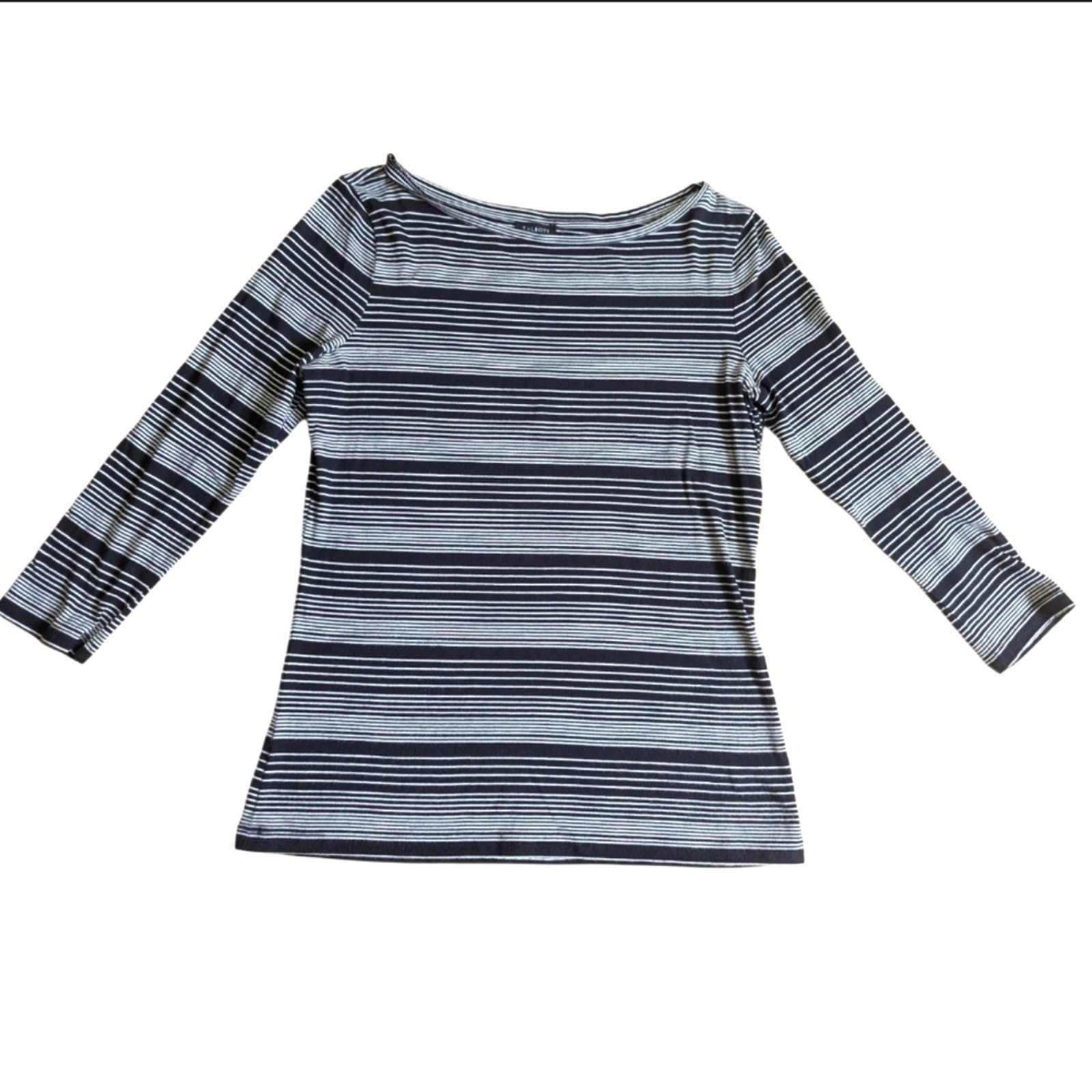 Talbots Classic Black White Striped Modal Cotton Blend 3/4 Sleeve Soft Tee Shirt