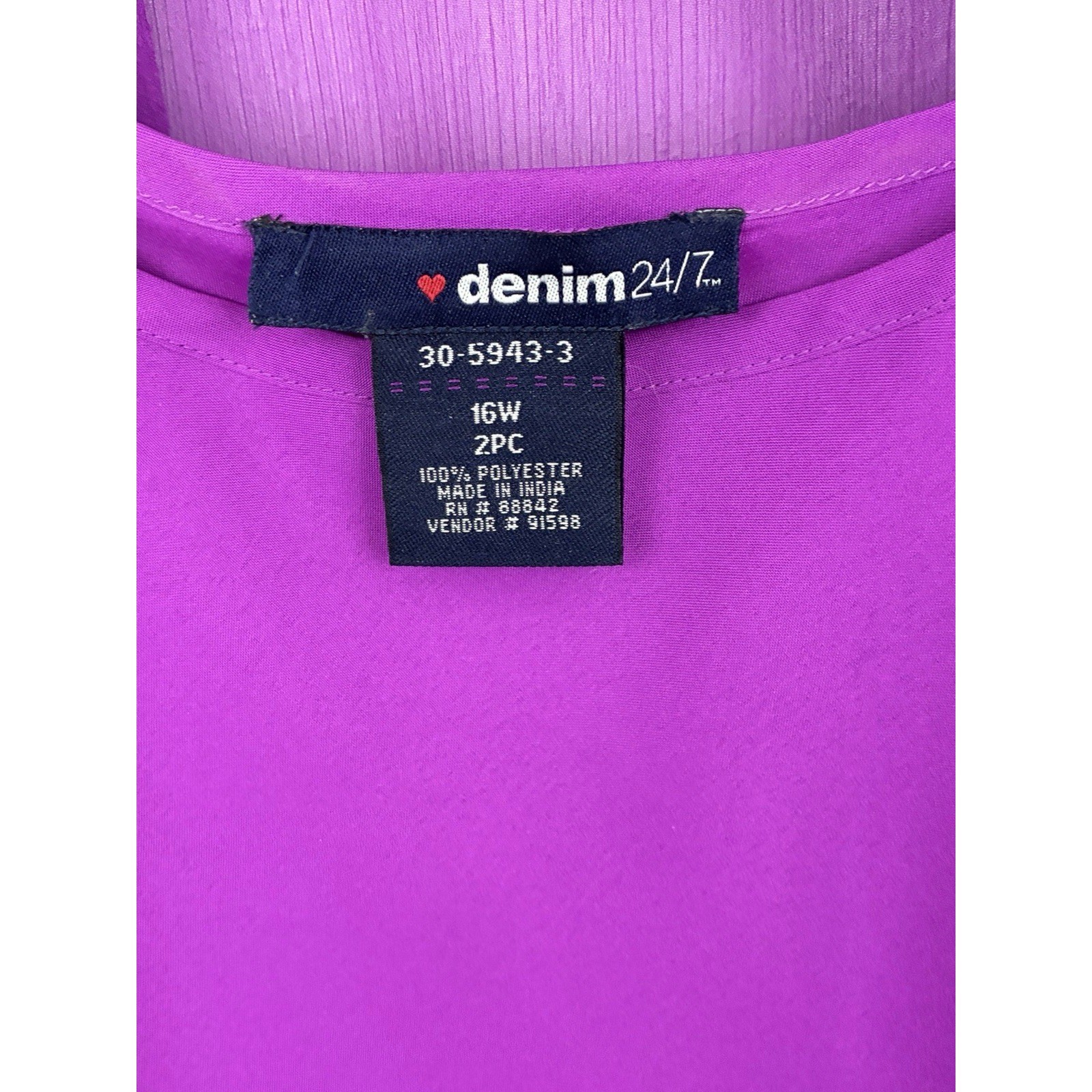 Denim 24/7 Purple Sheer Embroidered Sequin Asymmetric Tunic Blouse Top 16W 2PC