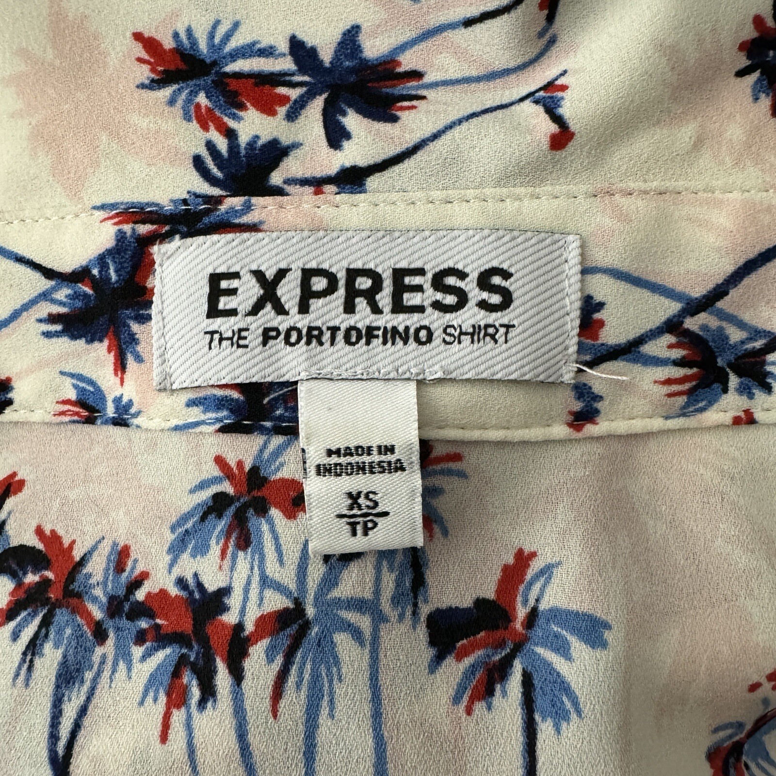 Express Shirt Womens XS White Blue Red Pink Palm Trees Portofino Office Casual