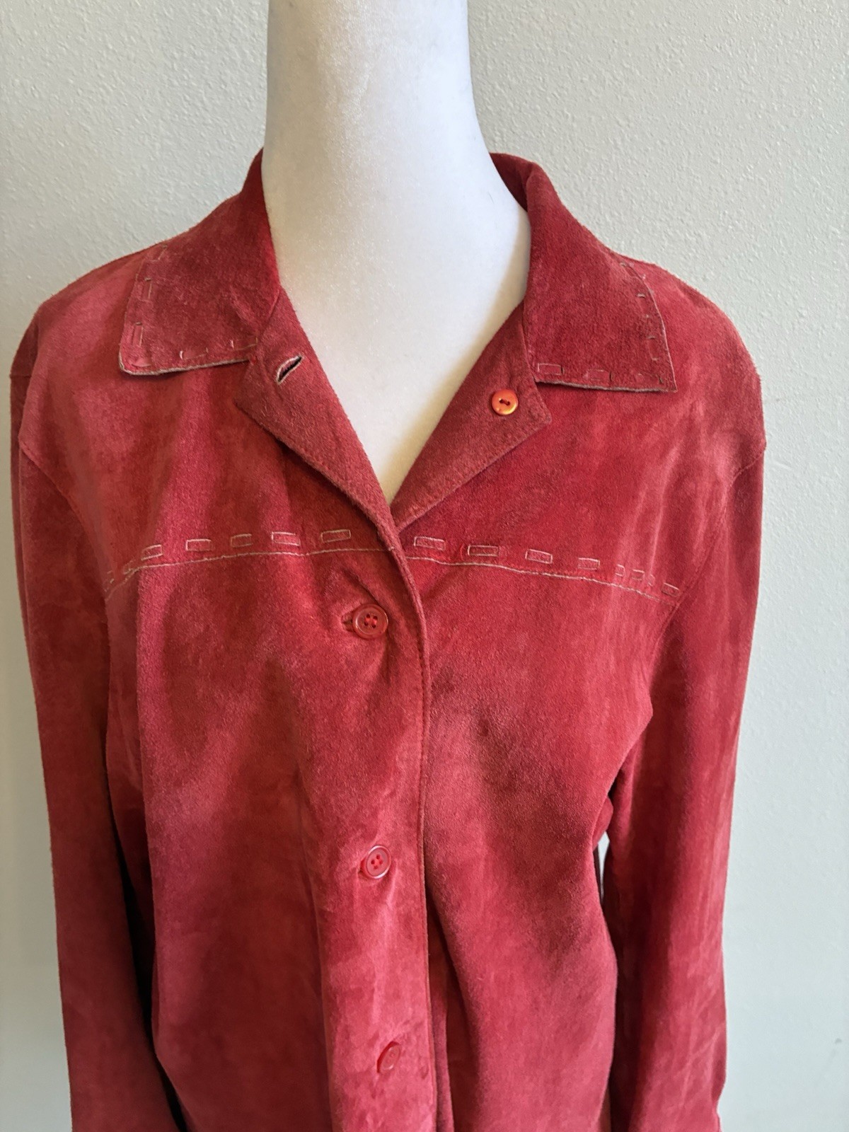 Vintage Red Genuine Suede Leather Shirt Jacket Women’s M Retro Western Boho 90s