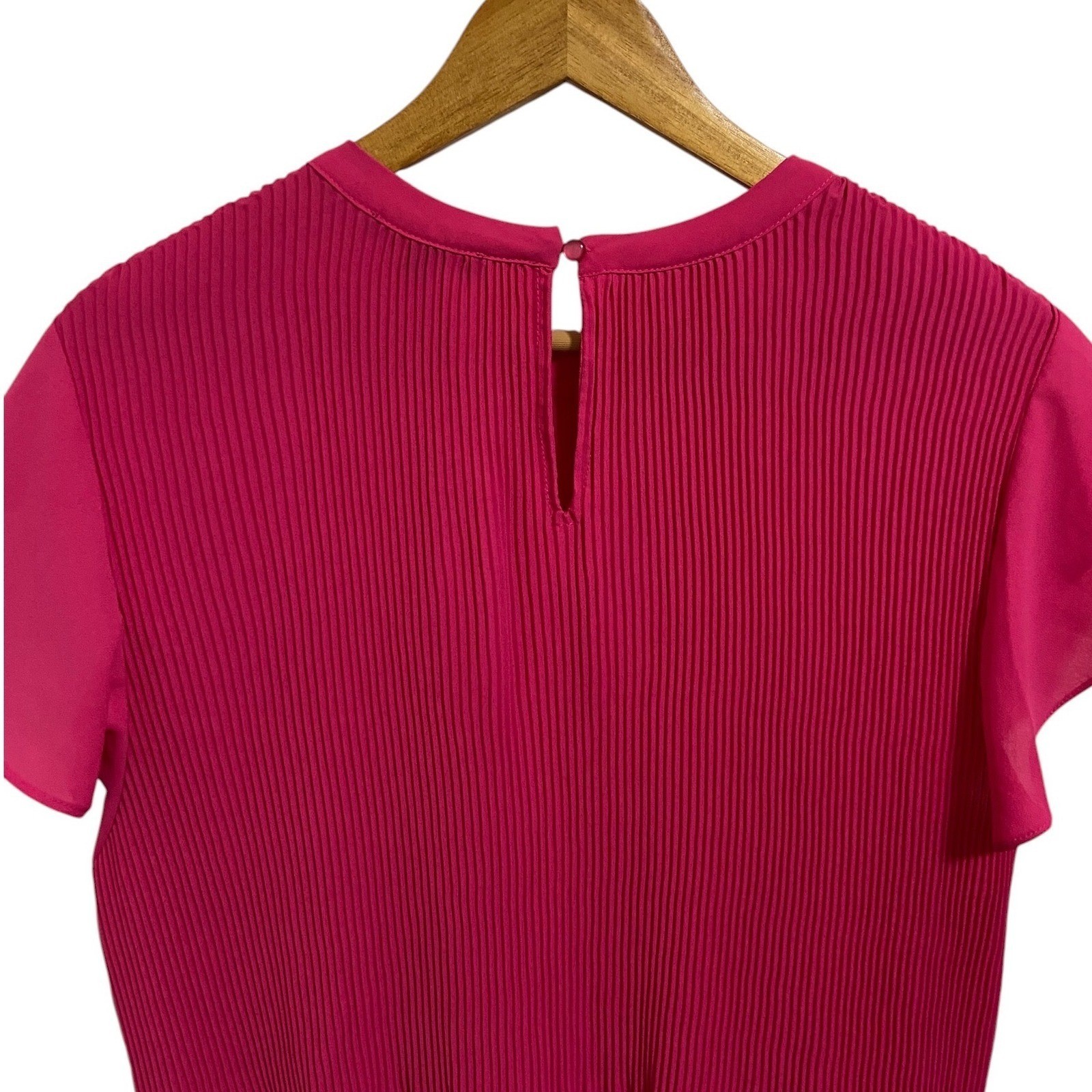 Adrianna Papell Pink Pleated Flutter Sleeve Blouse Barbiecore Event Romantic XL