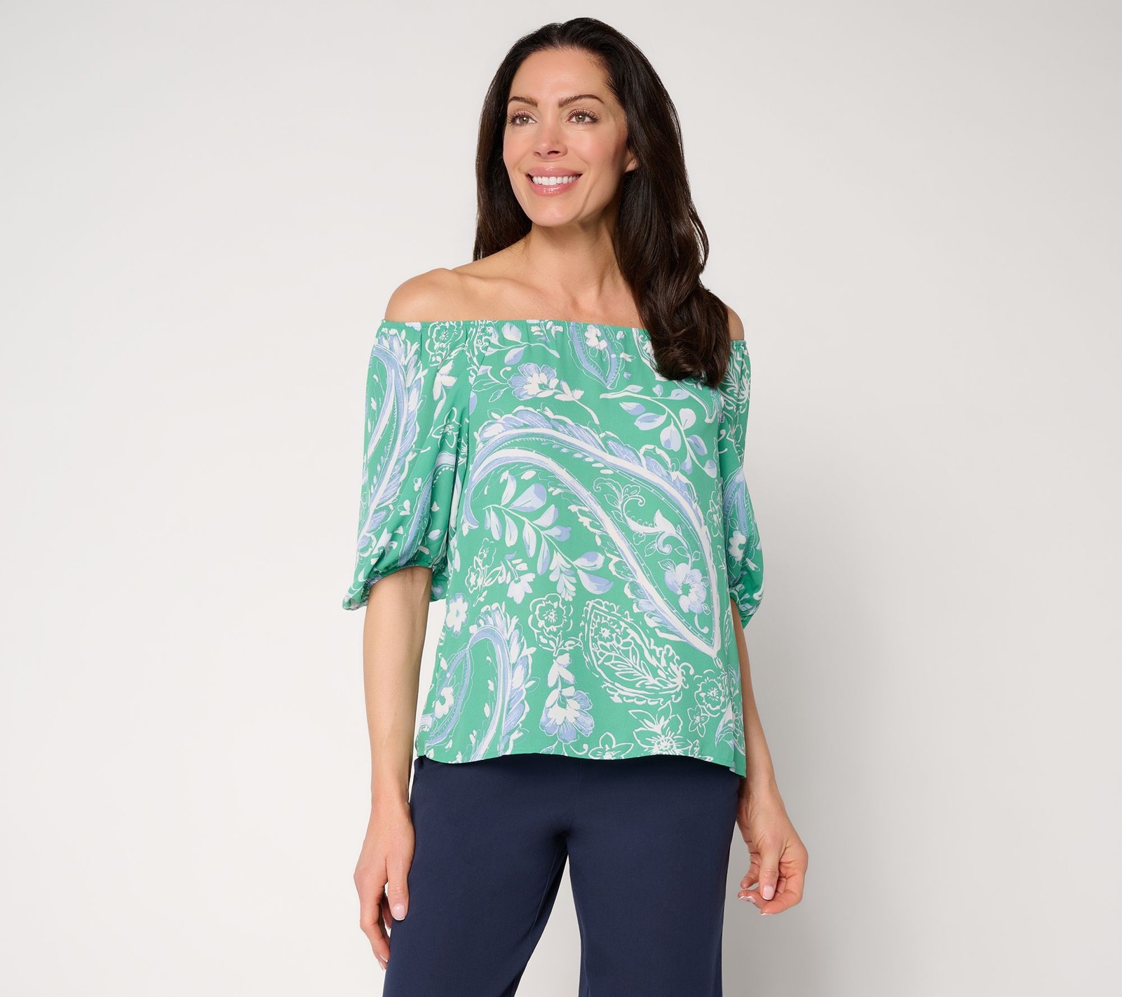 BEAUTIFUL by Lawrence Zarian Georgette Picture Perfect Paisley Blouse Palm Leaf